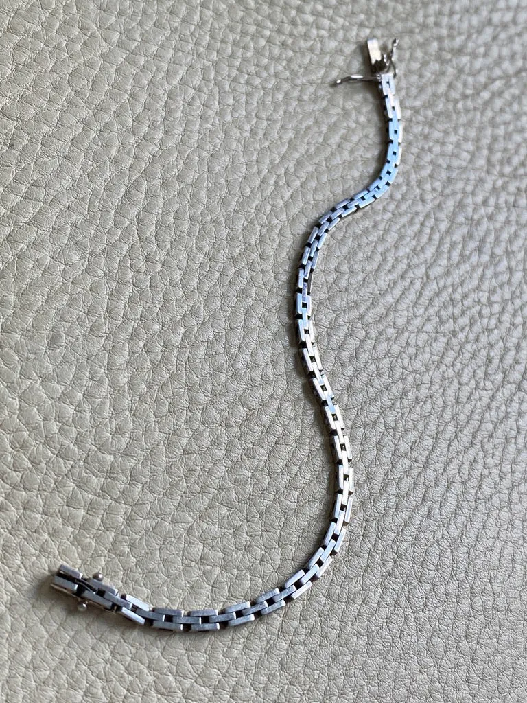 1950s 18k White Gold Vintage Slim Brick Link Bracelet - 7 inch length