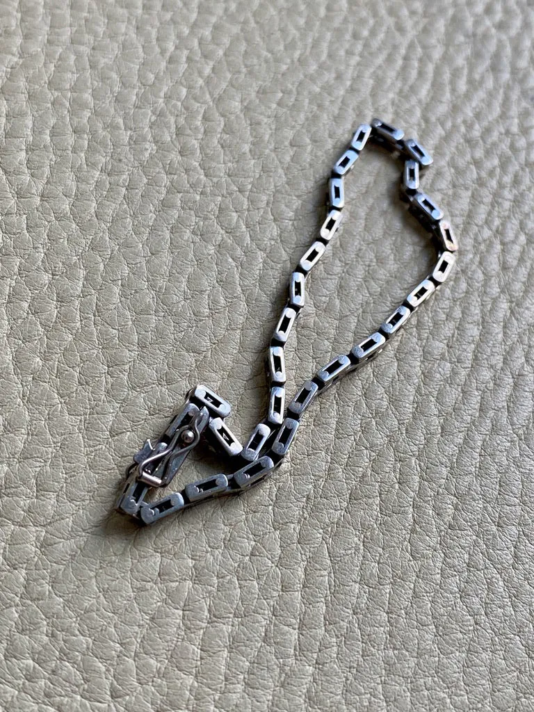1950s 18k White Gold Vintage Slim Brick Link Bracelet - 7 inch length