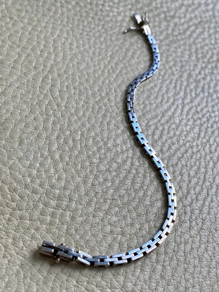 1950s 18k White Gold Vintage Slim Brick Link Bracelet - 7 inch length