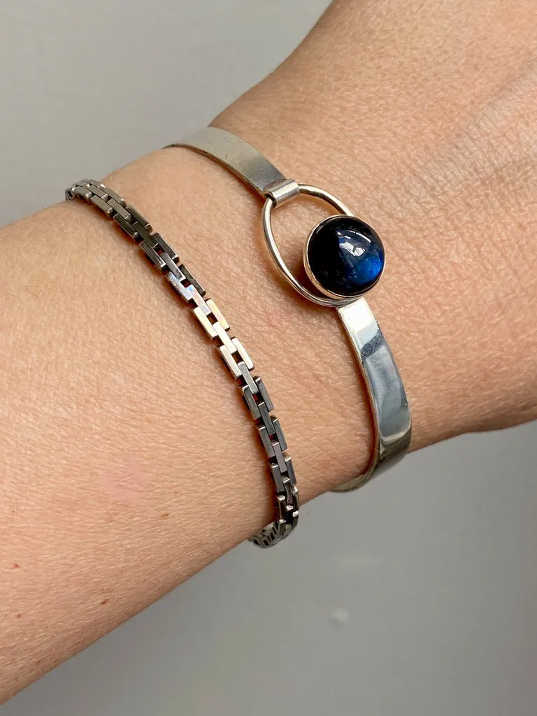 1950s 18k White Gold Vintage Slim Brick Link Bracelet - 7 inch length