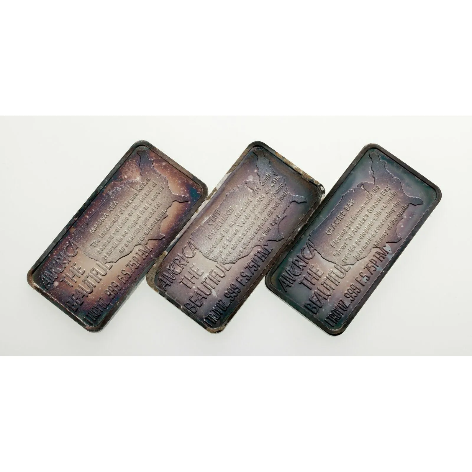 1975 Hamilton Mint America The Beautiful 1oz Silver Art Bars Lot of 3 Bars
