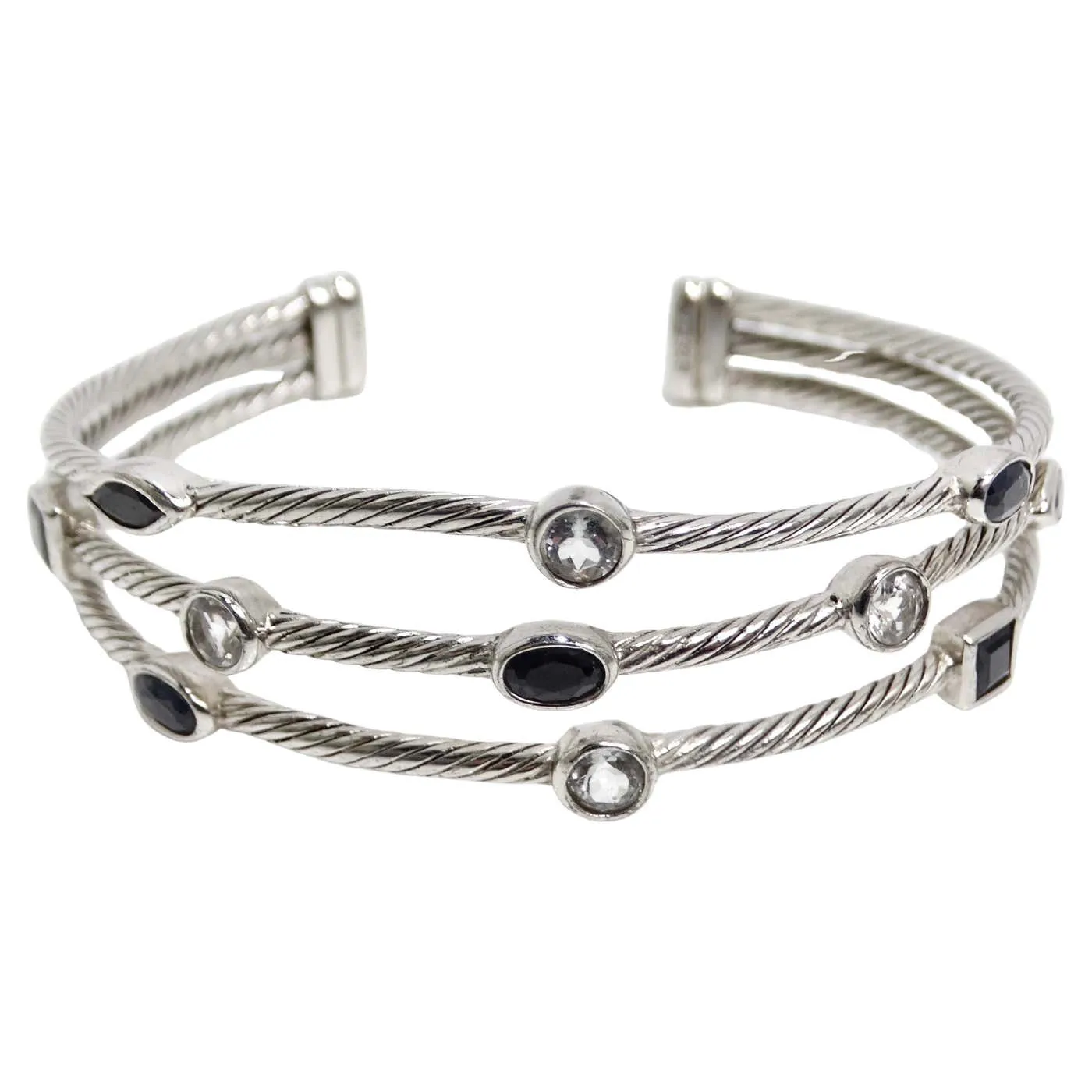 1990s Silver Crystal Cuff Bracelet