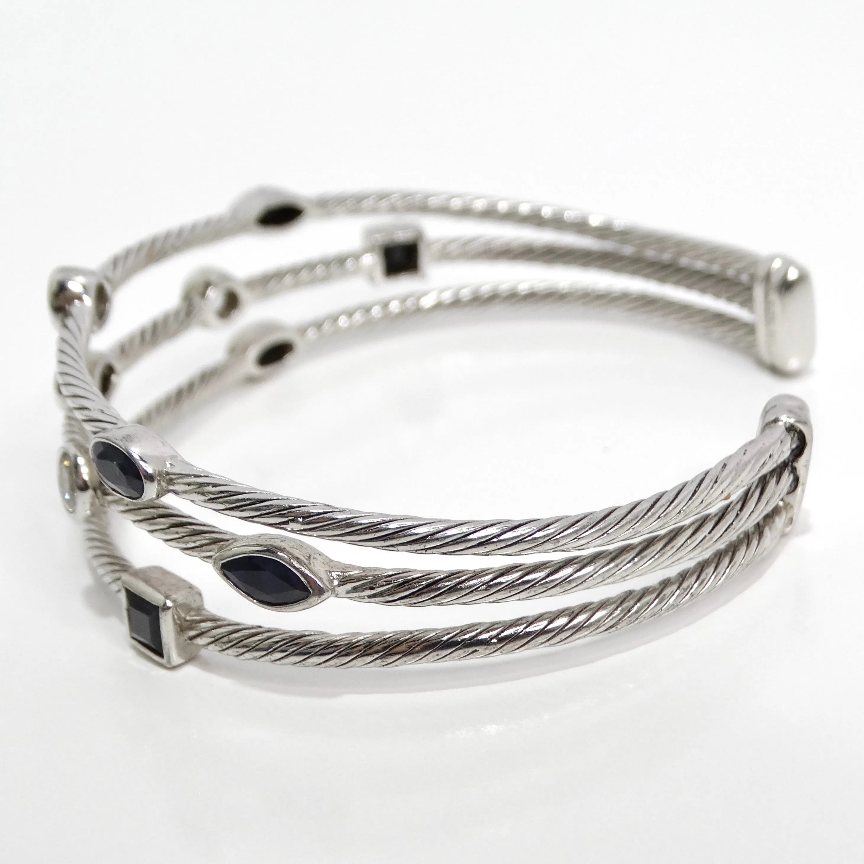 1990s Silver Crystal Cuff Bracelet