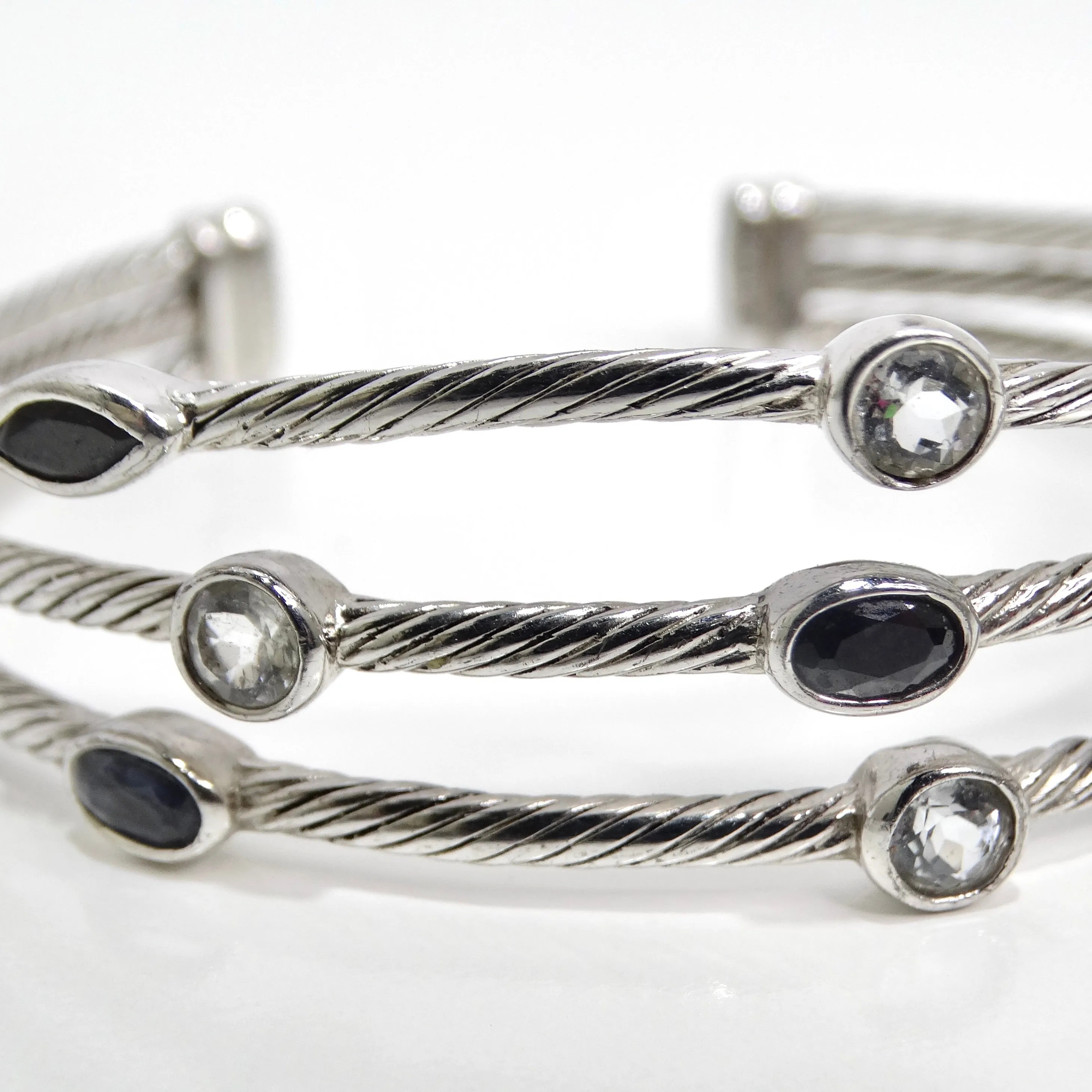 1990s Silver Crystal Cuff Bracelet