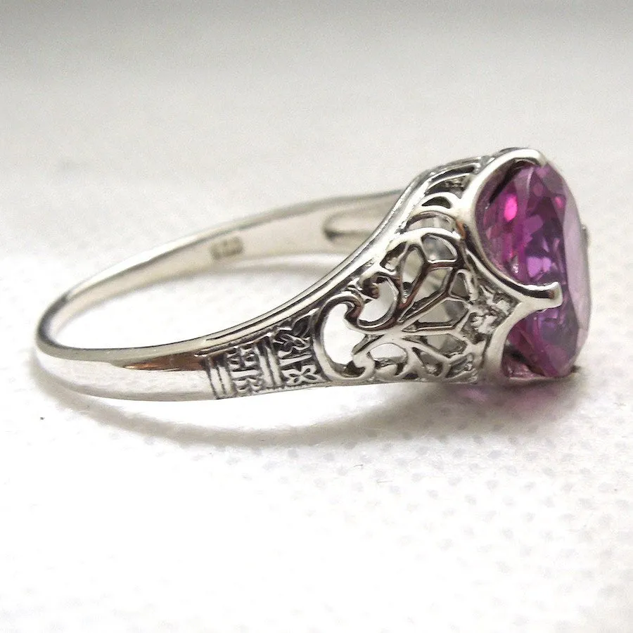 2 Carat Alexandrite Set in Art Deco Style Filigree Sterling Silver Ring