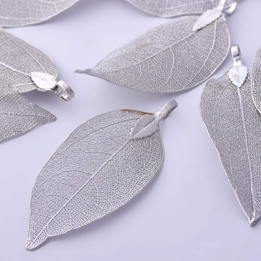 2 Silver Real Leaf Charm Real Filigree Leaf Pendant Leaf jewelry for Necklace