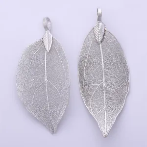 2 Silver Real Leaf Charm Real Filigree Leaf Pendant Leaf jewelry for Necklace