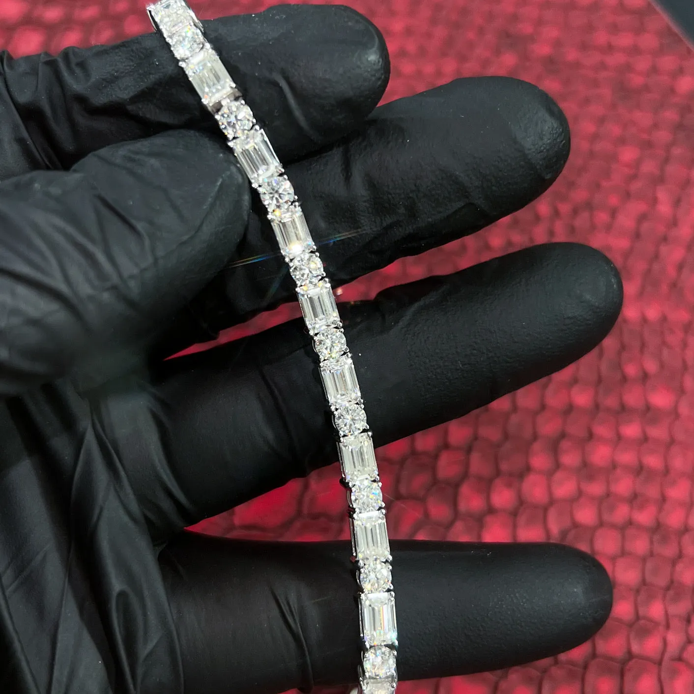 22 Carat Exotic Emerald Cut Moissanite Tennis Bracelet