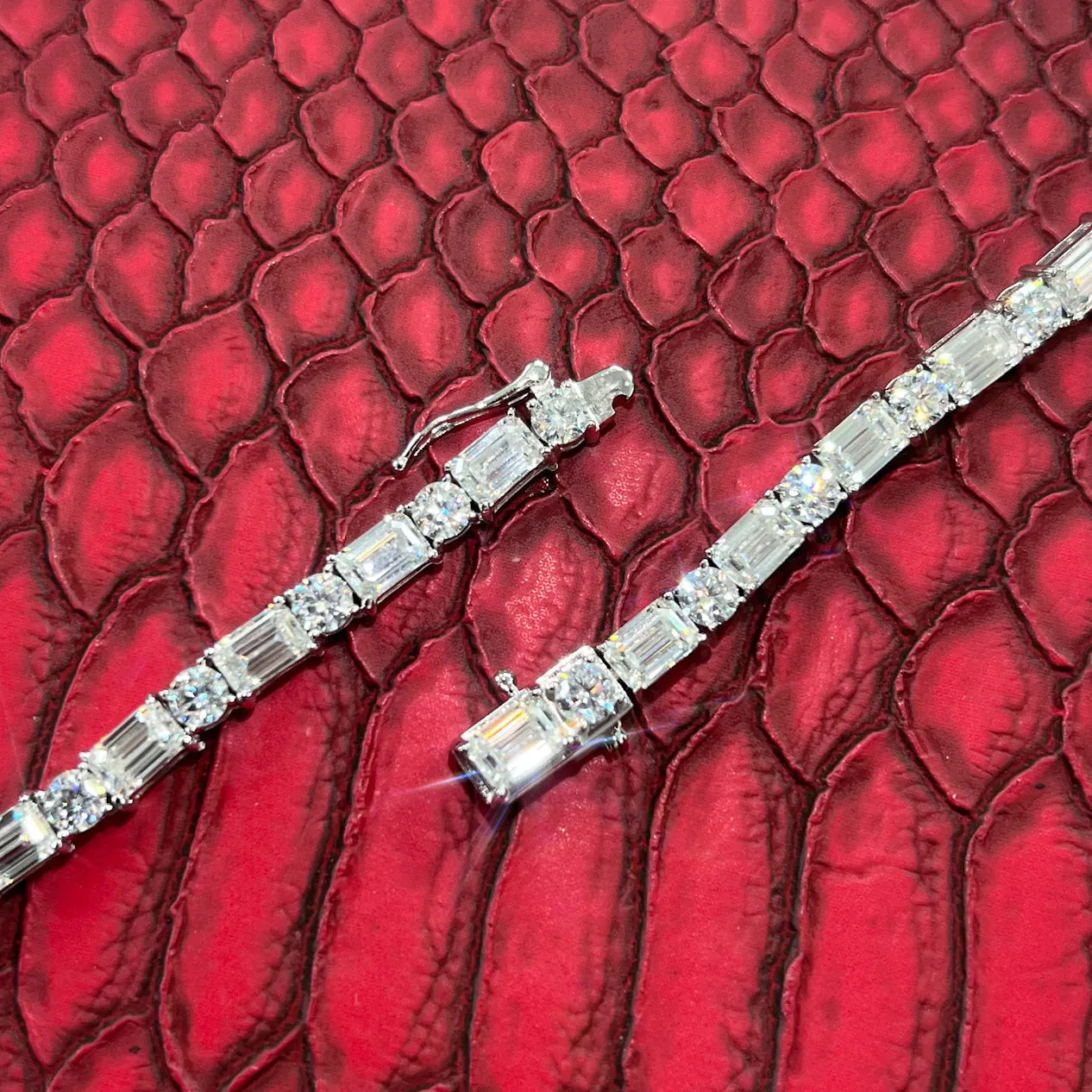 22 Carat Exotic Emerald Cut Moissanite Tennis Bracelet