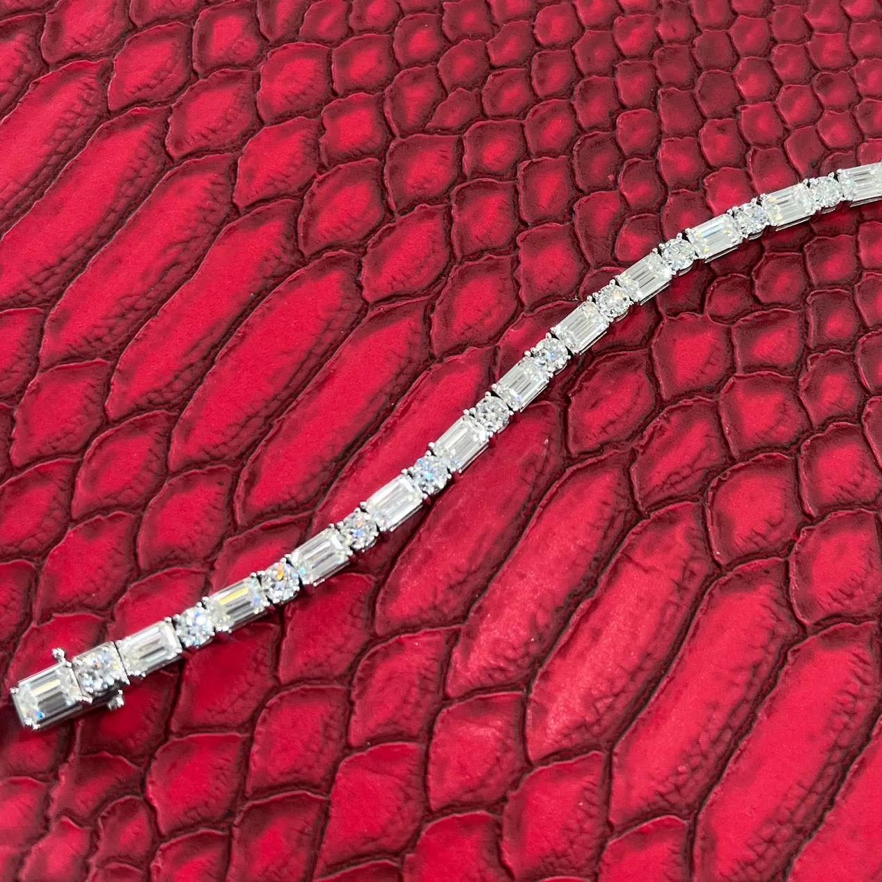 22 Carat Exotic Emerald Cut Moissanite Tennis Bracelet
