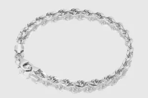 2mm - 12mm Solid Rope Bracelet - 10k White Gold