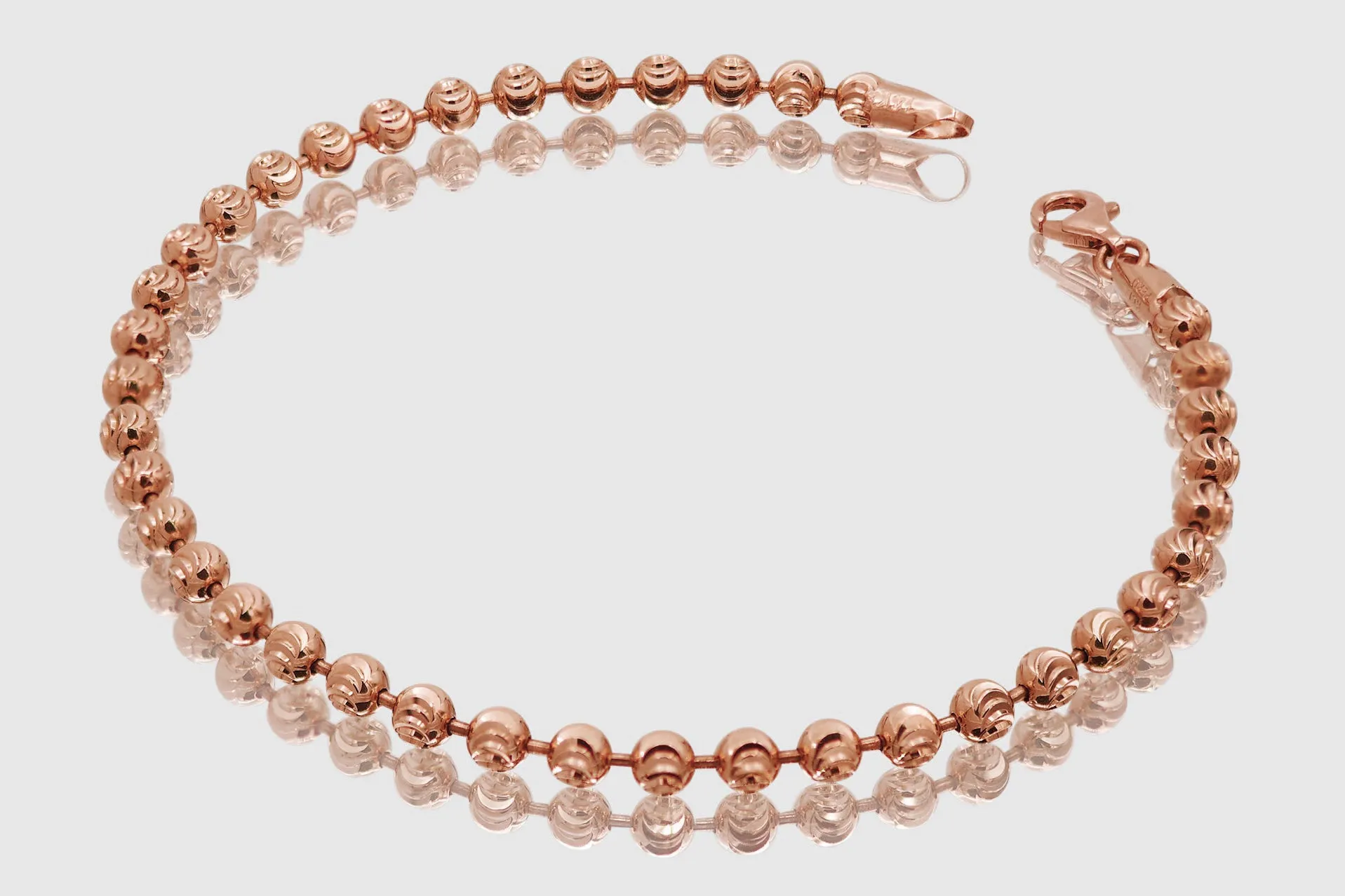 2mm - 5mm Moon Cut Bead Bracelet - 14k Rose Gold