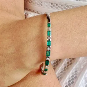3.32 Colombian Emerald & Diamond Bangle Bracelet 18K White Gold