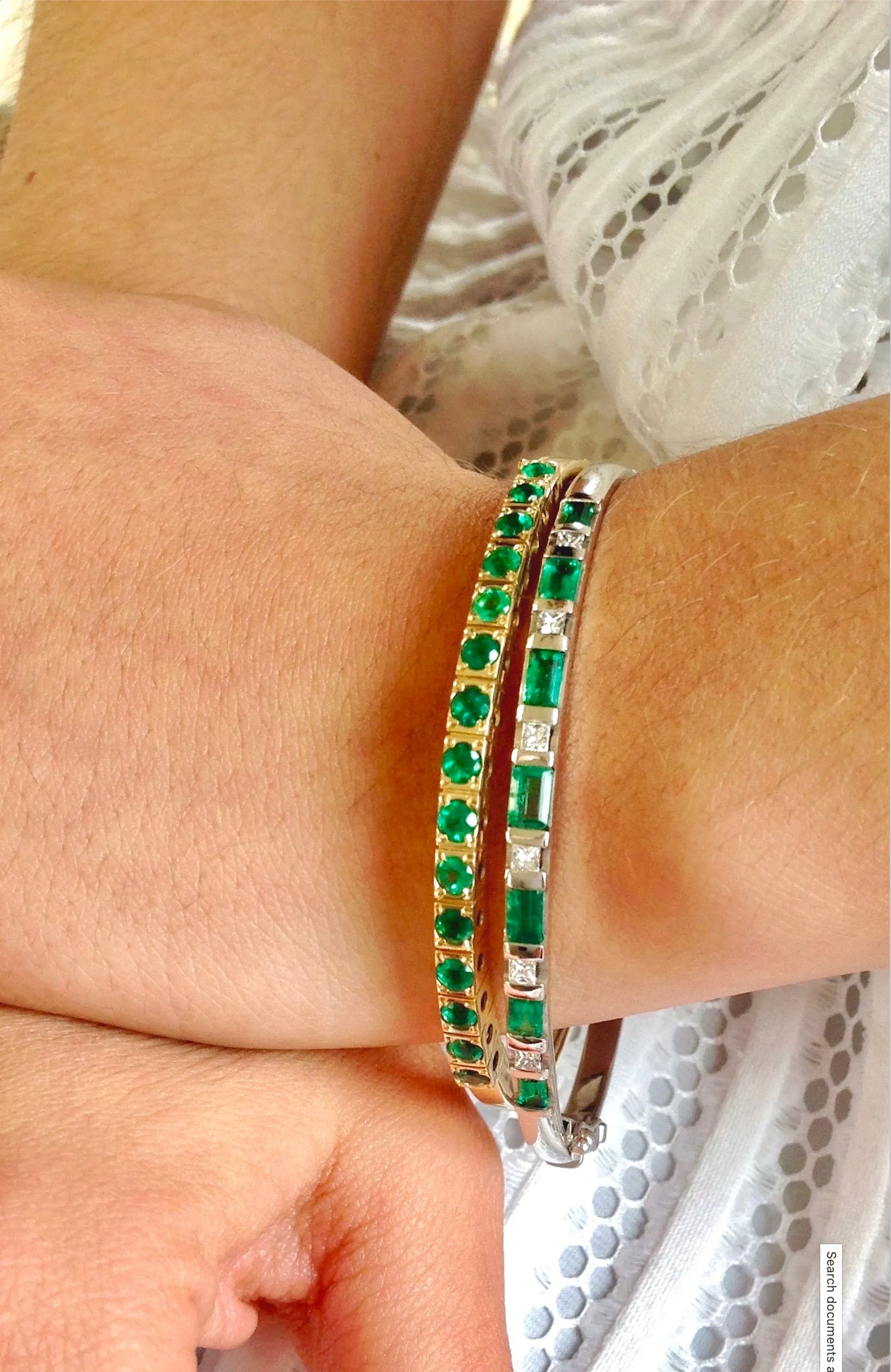 3.32 Colombian Emerald & Diamond Bangle Bracelet 18K White Gold