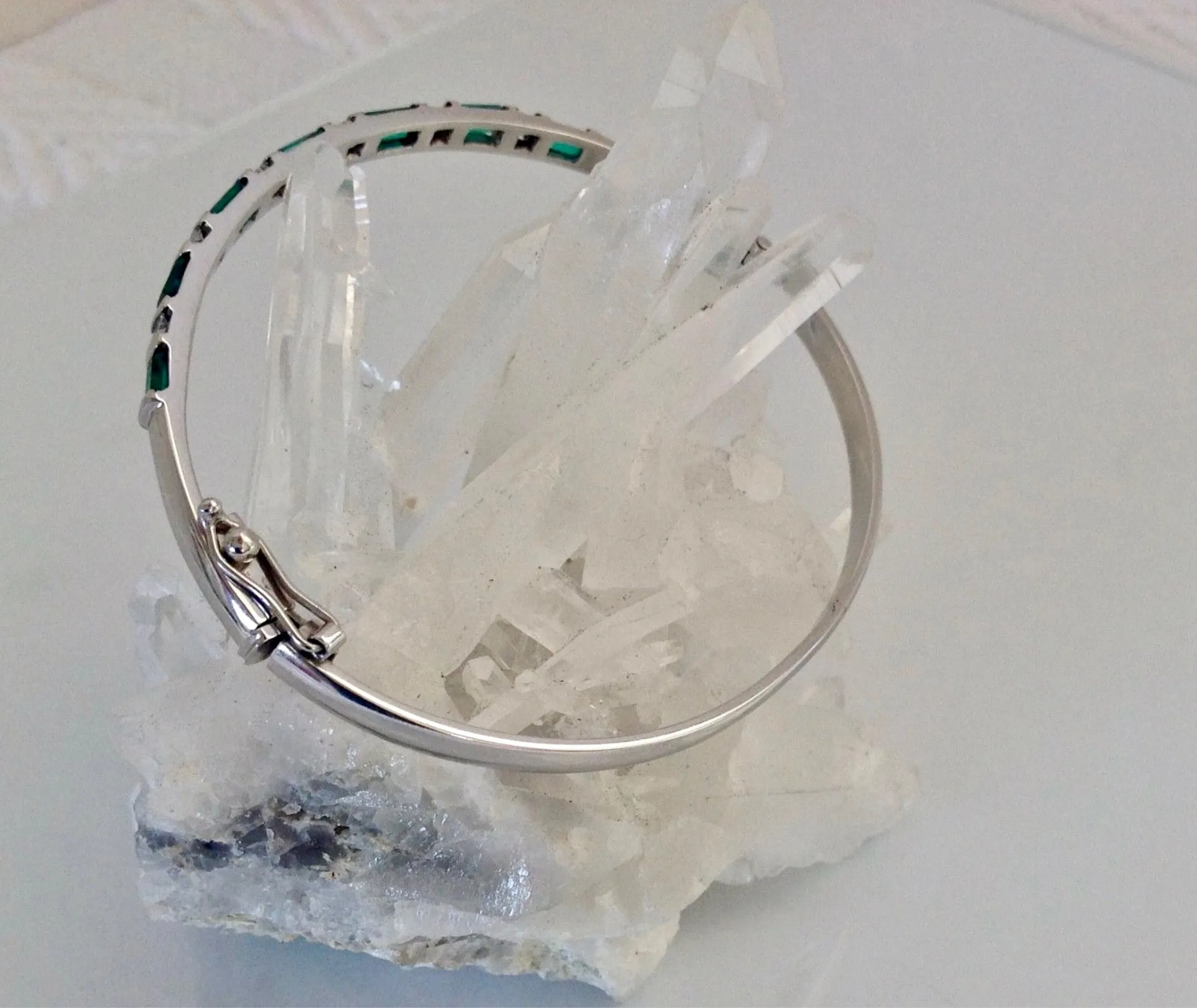 3.32 Colombian Emerald & Diamond Bangle Bracelet 18K White Gold