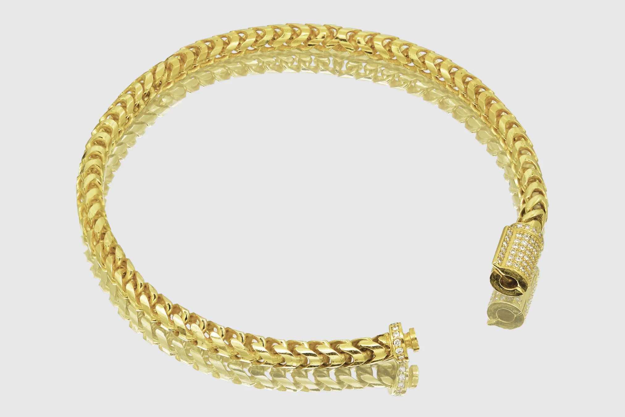 4.5mm Round Franco Diamond Cut Solid Gold Diamond Lock Bracelet
