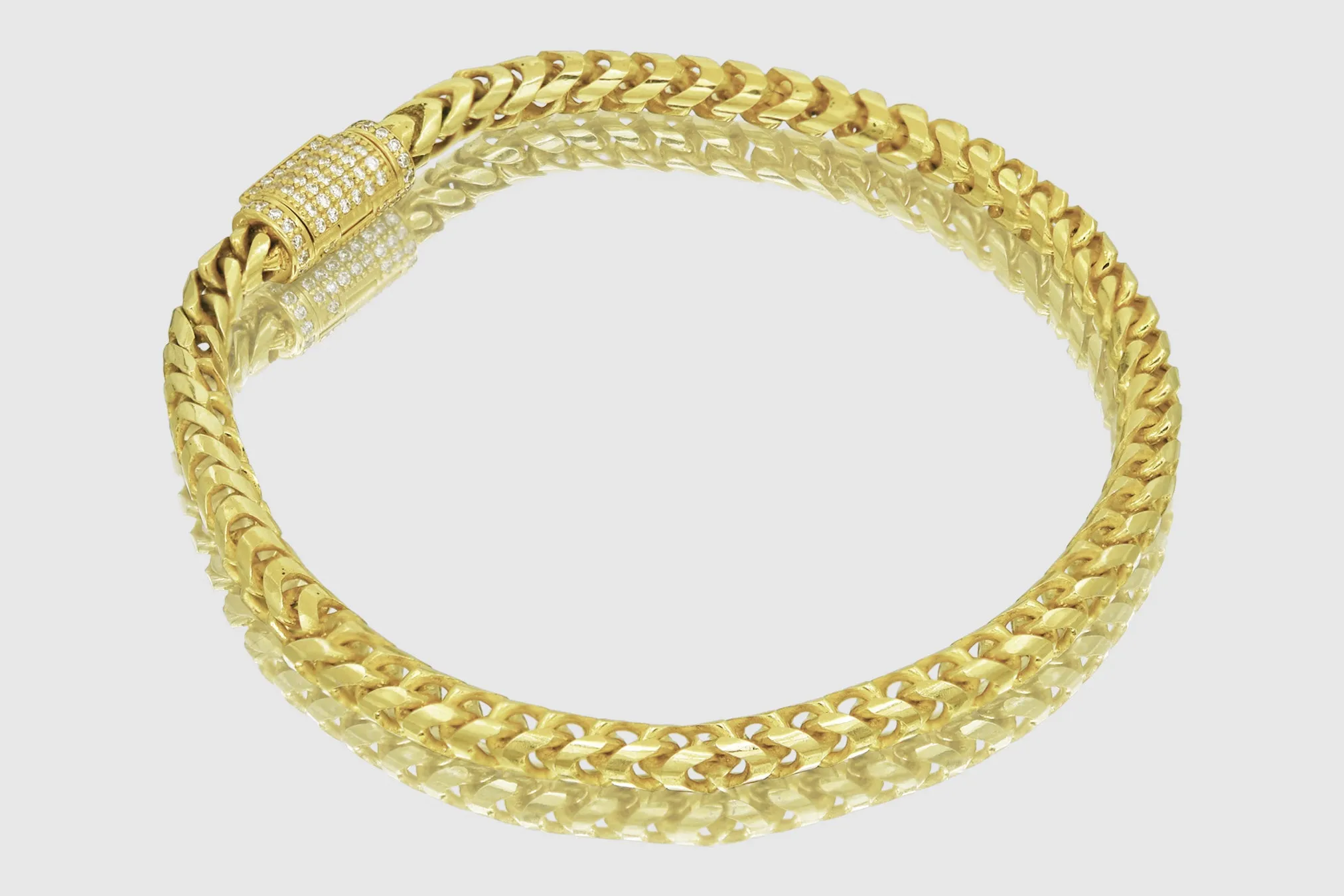 4.5mm Round Franco Diamond Cut Solid Gold Diamond Lock Bracelet
