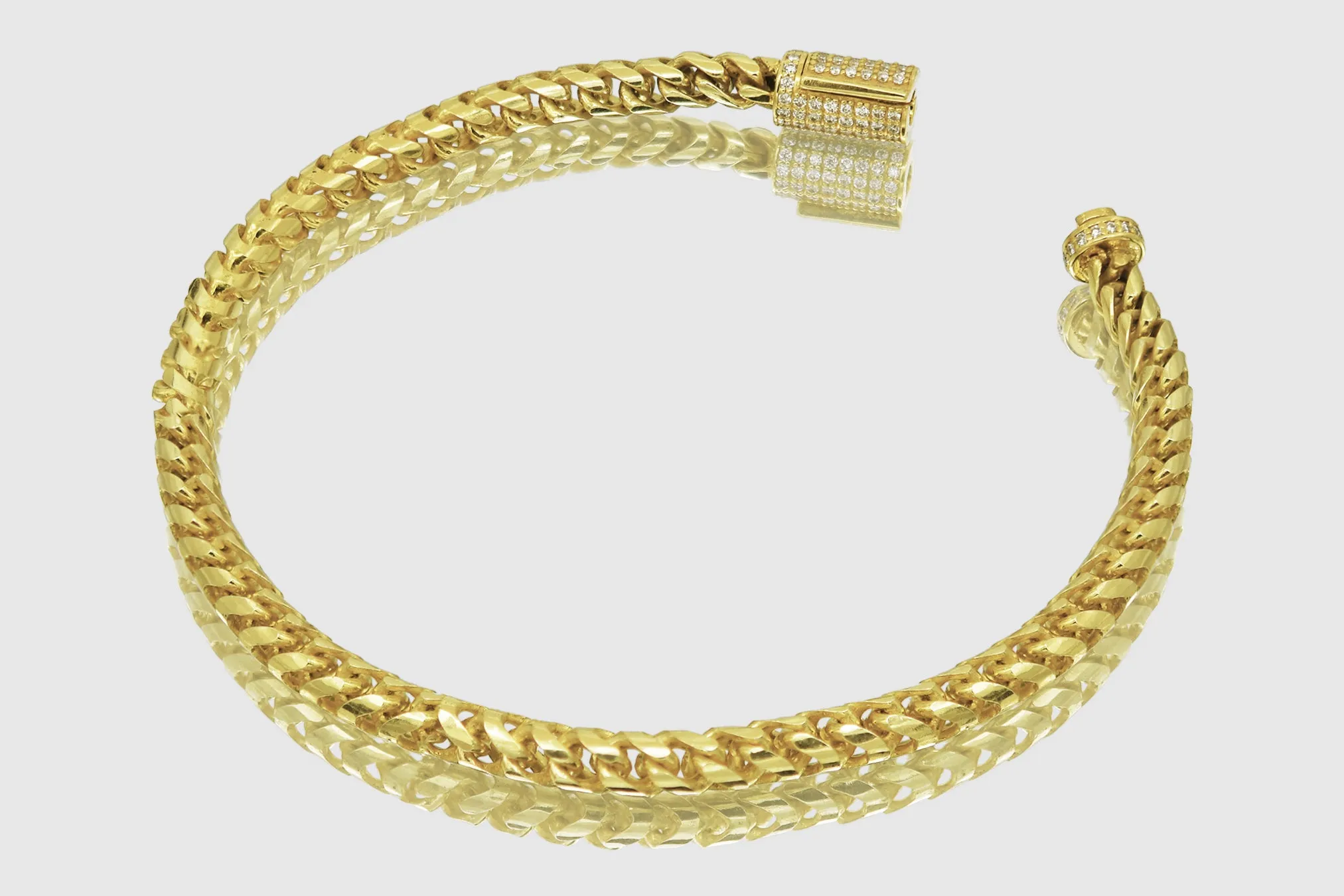 4.5mm Round Franco Diamond Cut Solid Gold Diamond Lock Bracelet
