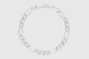 4mm - 6mm Solid Figaro Bracelet - 14k White Gold