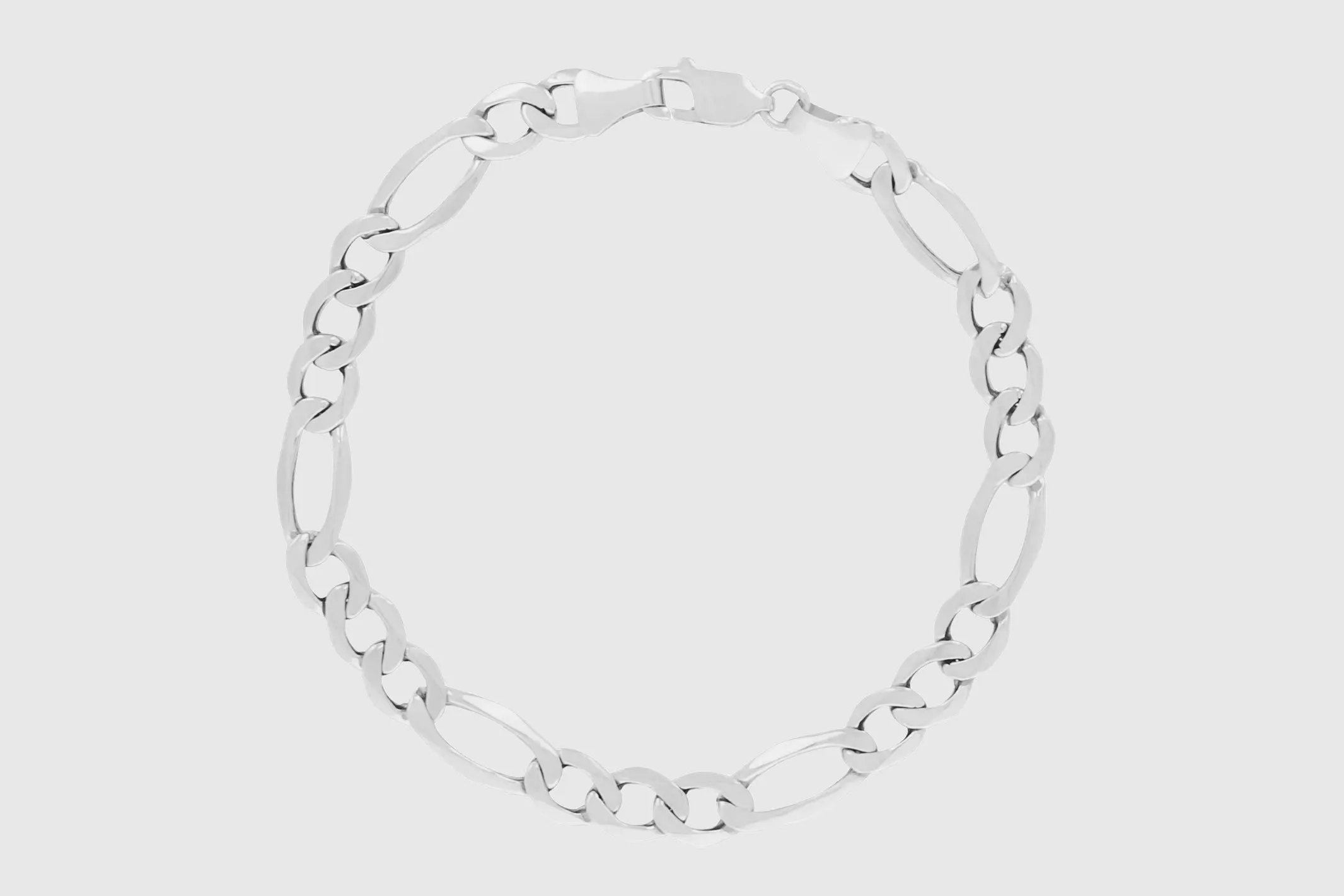 4mm - 6mm Solid Figaro Bracelet - 14k White Gold