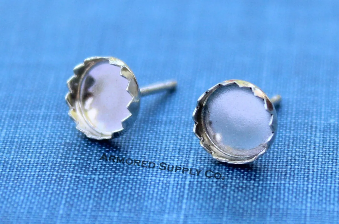 4mm Serrated Bezel Stud Earring Blanks Silver