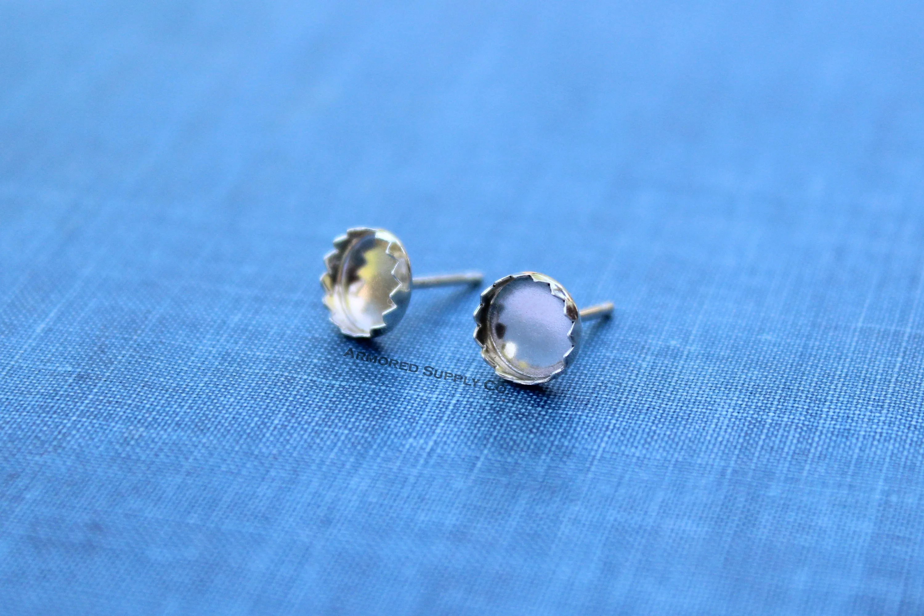 4mm Serrated Bezel Stud Earring Blanks Silver