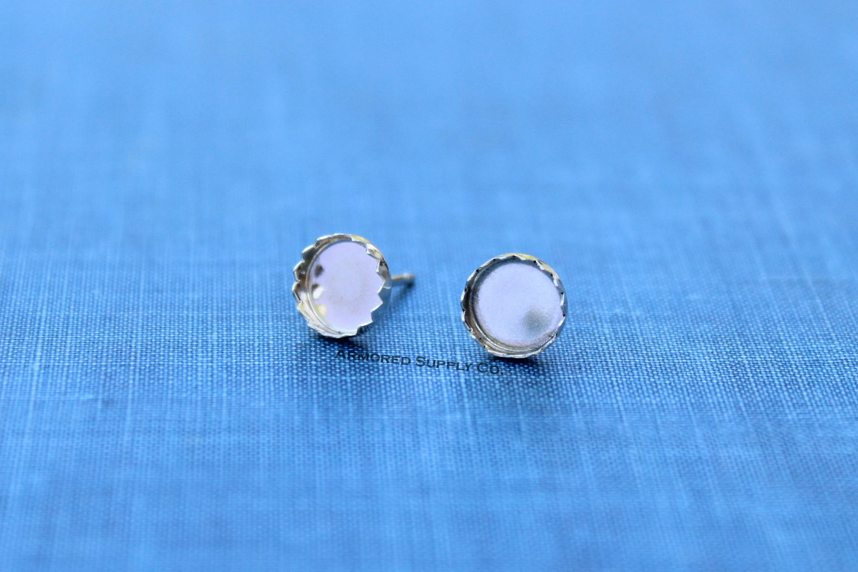 4mm Serrated Bezel Stud Earring Blanks Silver