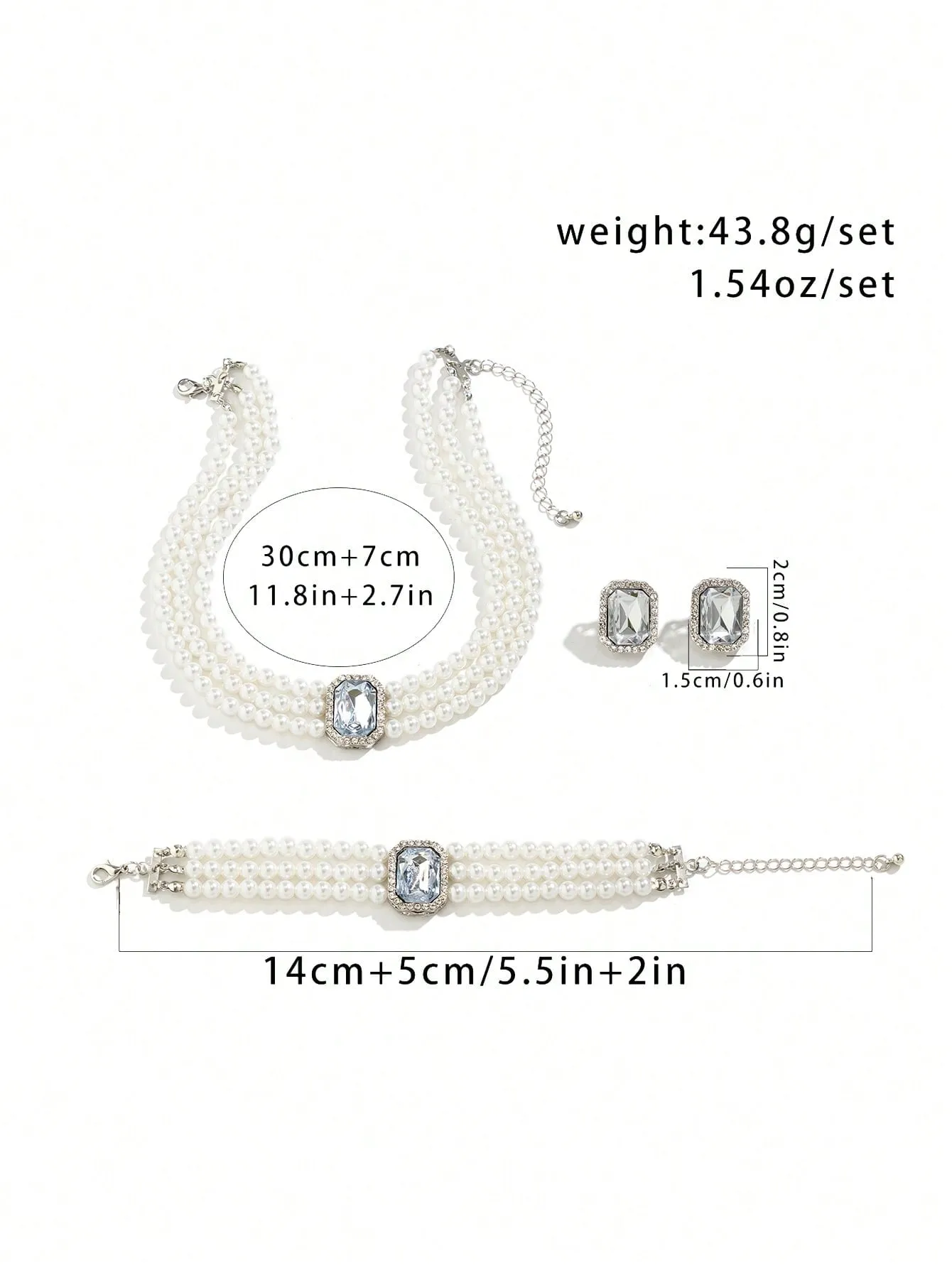4pcs Rhinestone Inlaid Multilayer Pearl Beaded Necklace Set