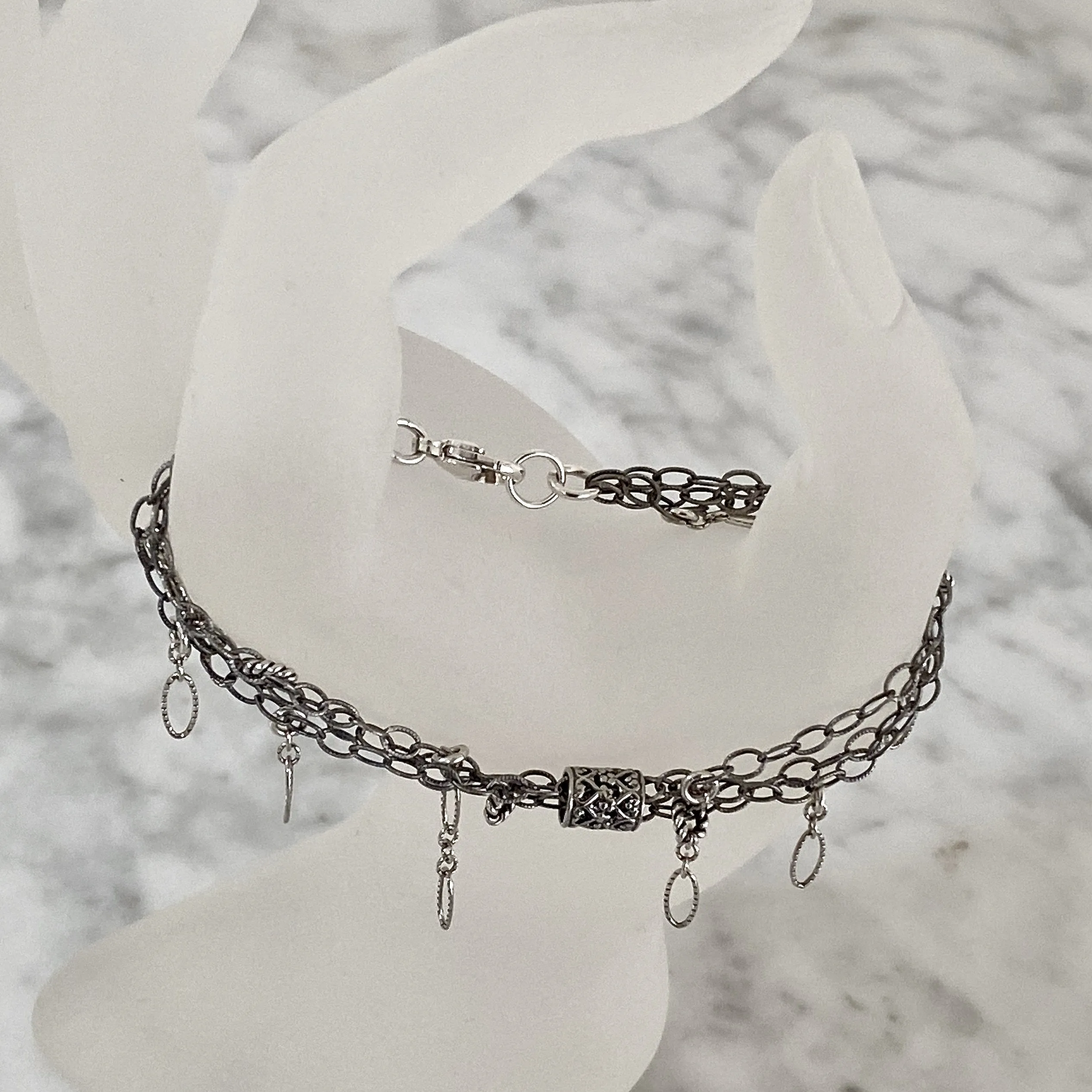 7" Antiqued Silver Askew Fringe Bracelet by Arpaia