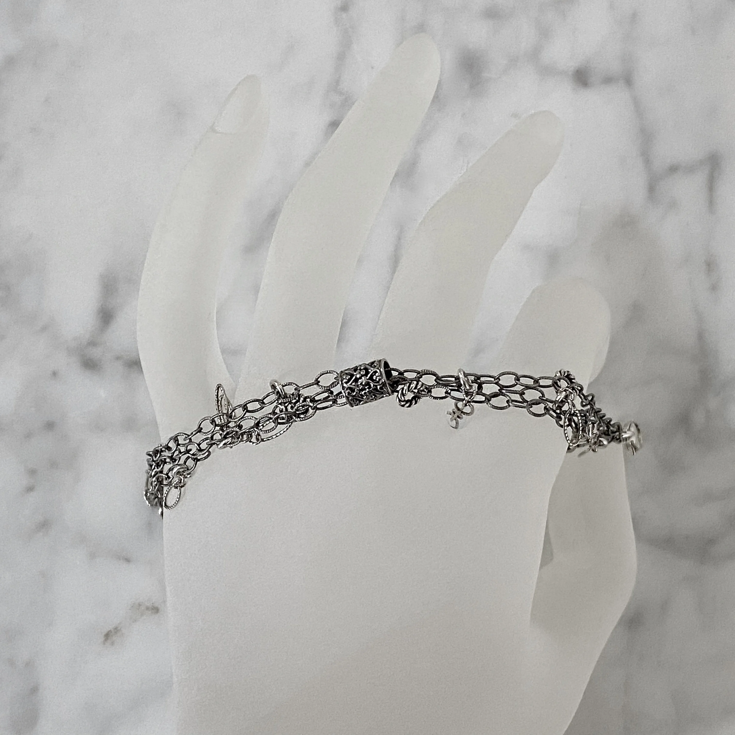 7" Antiqued Silver Askew Fringe Bracelet by Arpaia