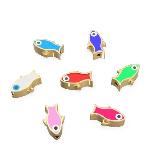 7x12mm Solid Gold Enamel Fish Beads, Connector for Beads, Beads for Spacer Bracelet, Bracelet for Beads, 18k Gold Findings, 14k Aquatic Bead