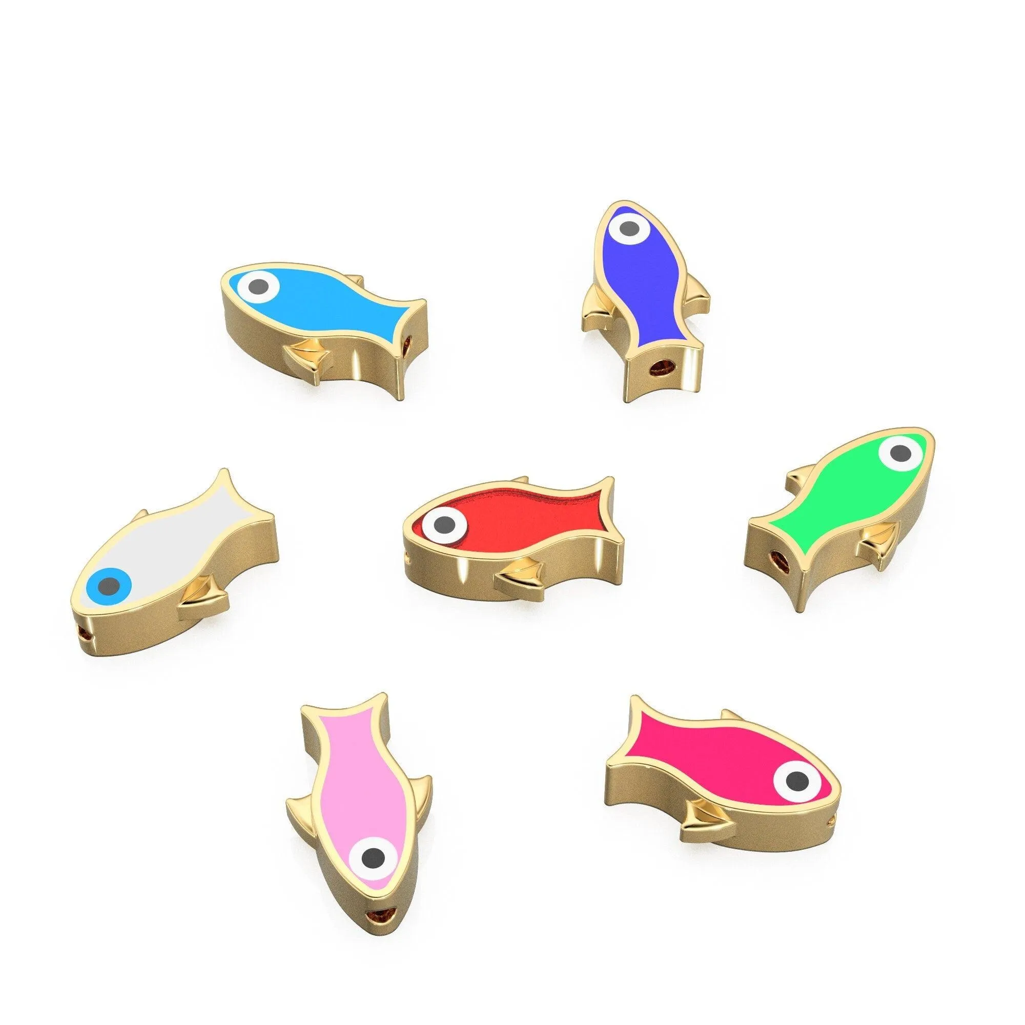 7x12mm Solid Gold Enamel Fish Beads, Connector for Beads, Beads for Spacer Bracelet, Bracelet for Beads, 18k Gold Findings, 14k Aquatic Bead