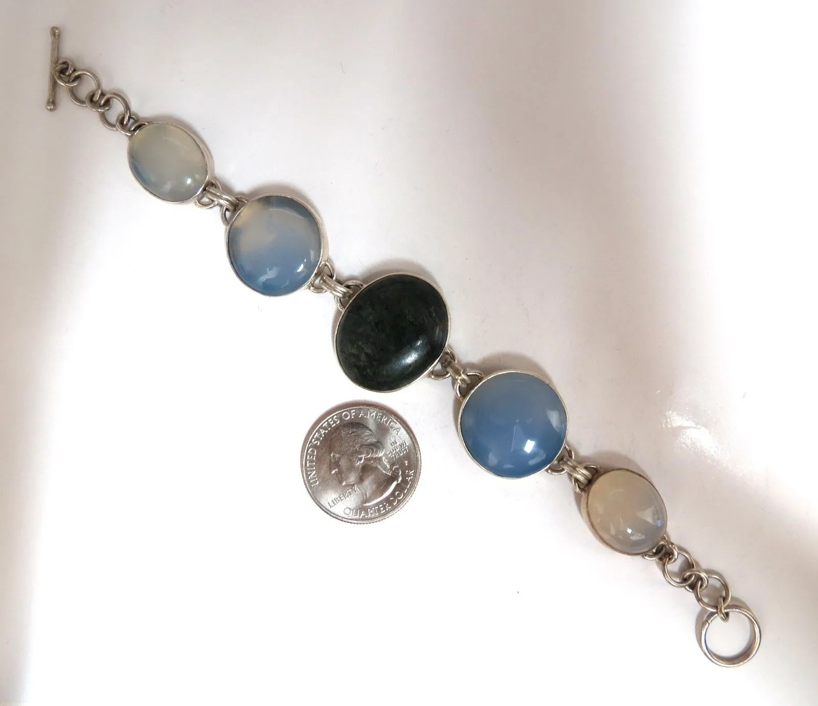 925 Sterling Silver Jasper Chalcedony Moonstone Silver Bracelet