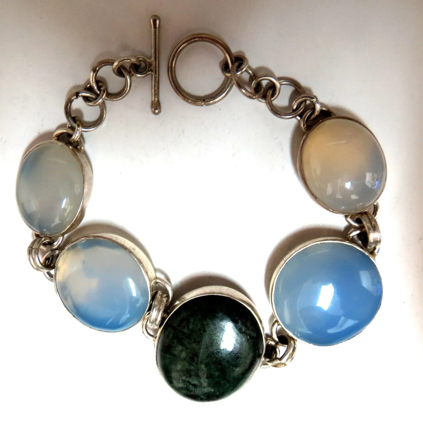 925 Sterling Silver Jasper Chalcedony Moonstone Silver Bracelet
