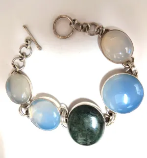 925 Sterling Silver Jasper Chalcedony Moonstone Silver Bracelet