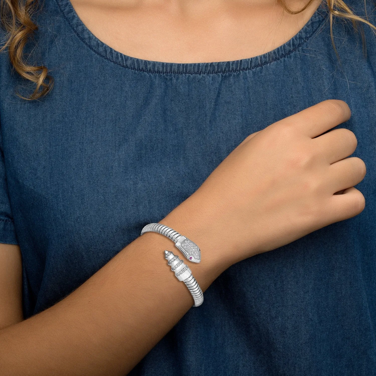 925 Sterling Silver Micro Pave Serpent Coil Bracelet