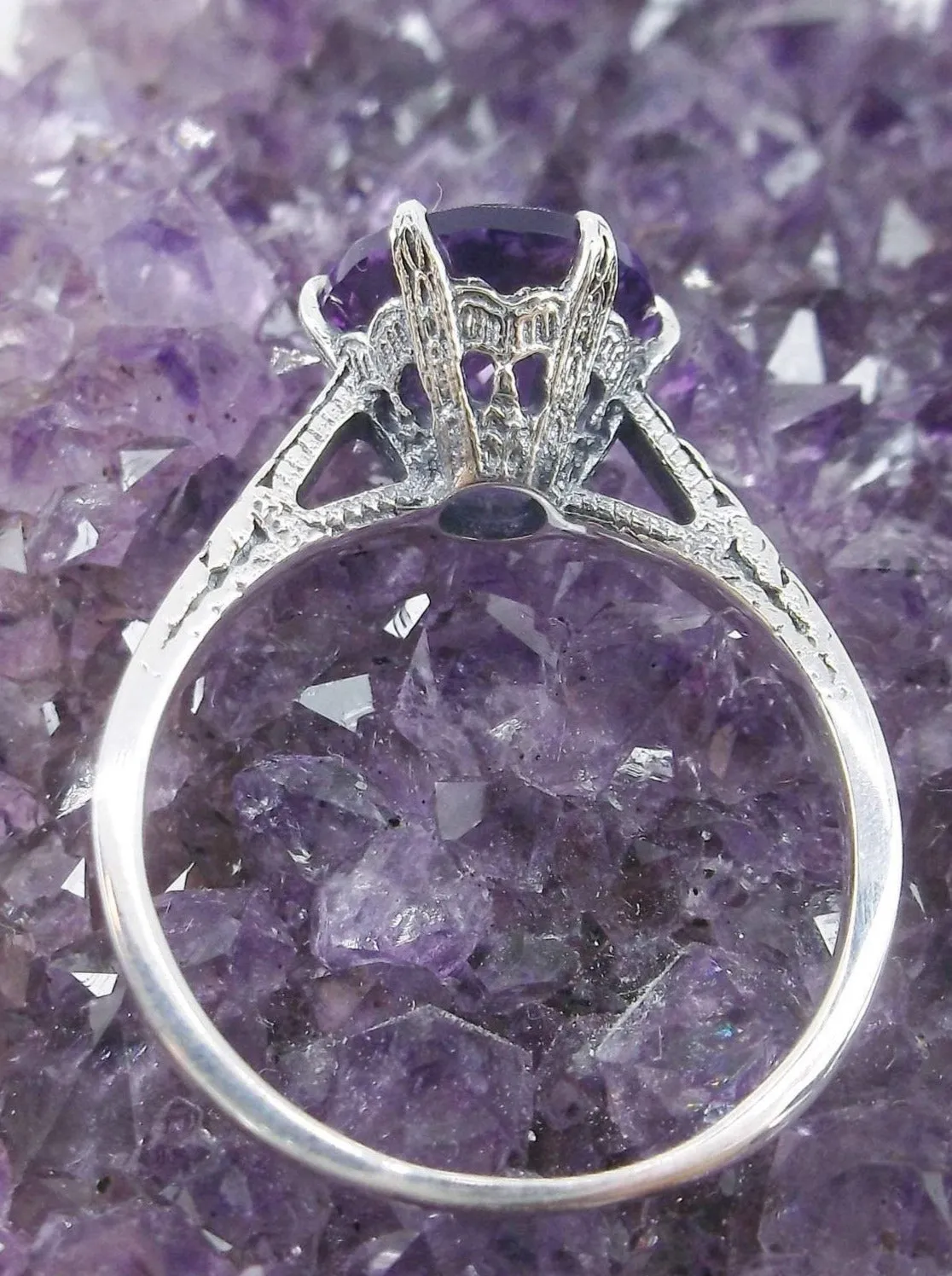 Amethyst Ring, Natural Gemstone Solitaire, Classic Victorian Jewelry #D37z