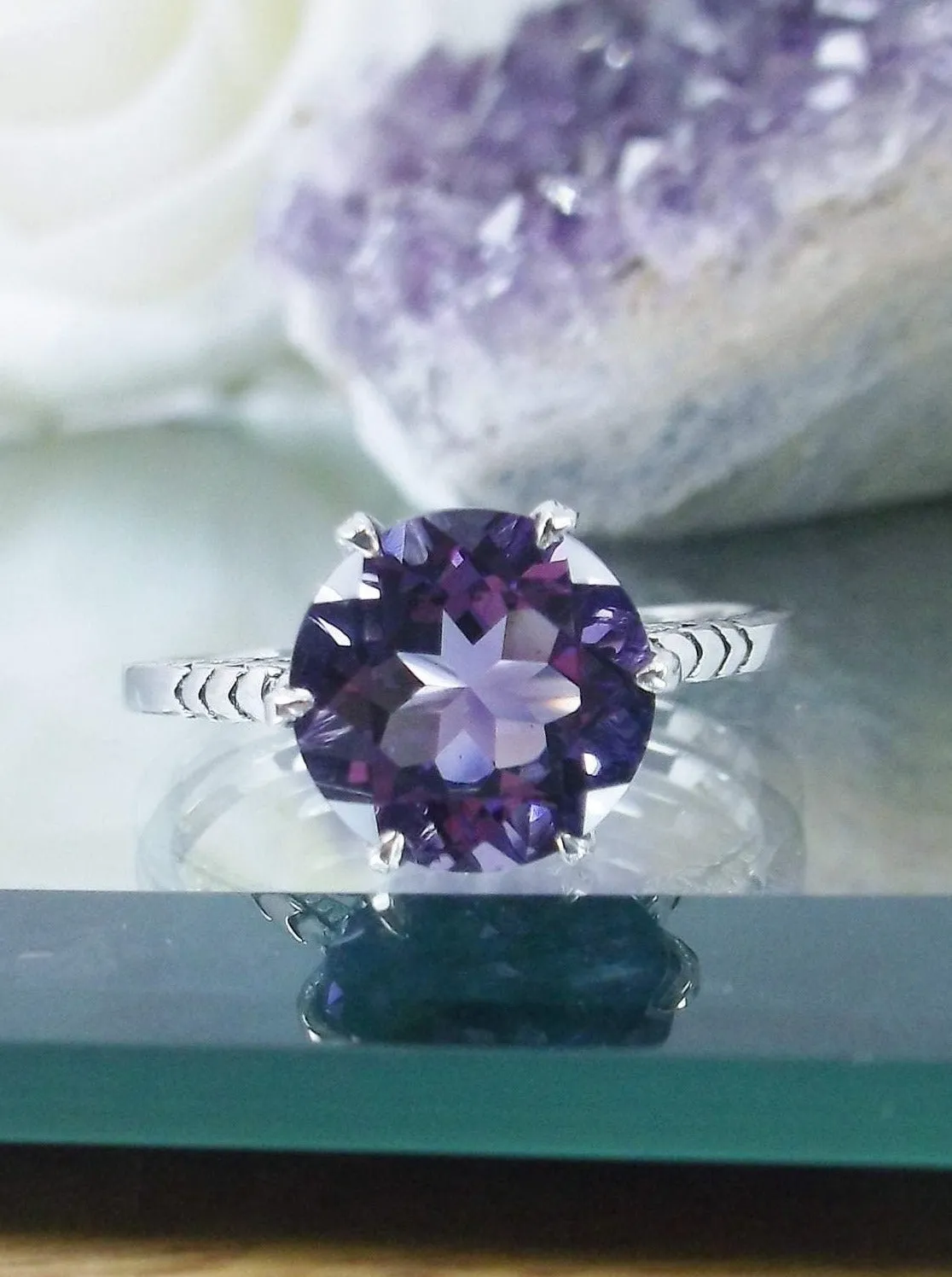 Amethyst Ring, Natural Gemstone Solitaire, Classic Victorian Jewelry #D37z
