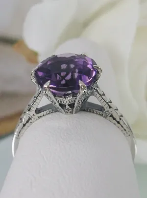 Amethyst Ring, Natural Gemstone Solitaire, Classic Victorian Jewelry #D37z