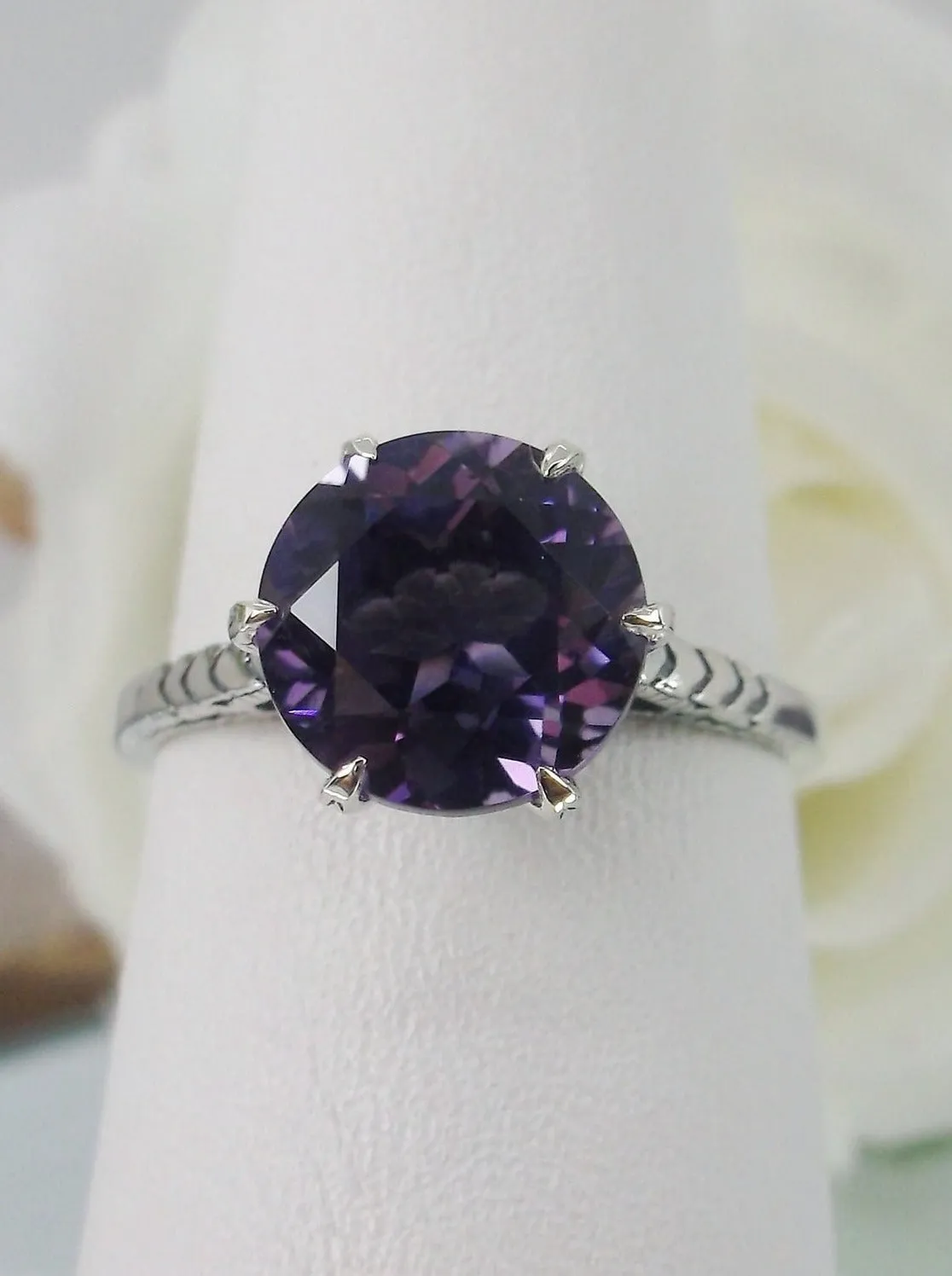 Amethyst Ring, Natural Gemstone Solitaire, Classic Victorian Jewelry #D37z