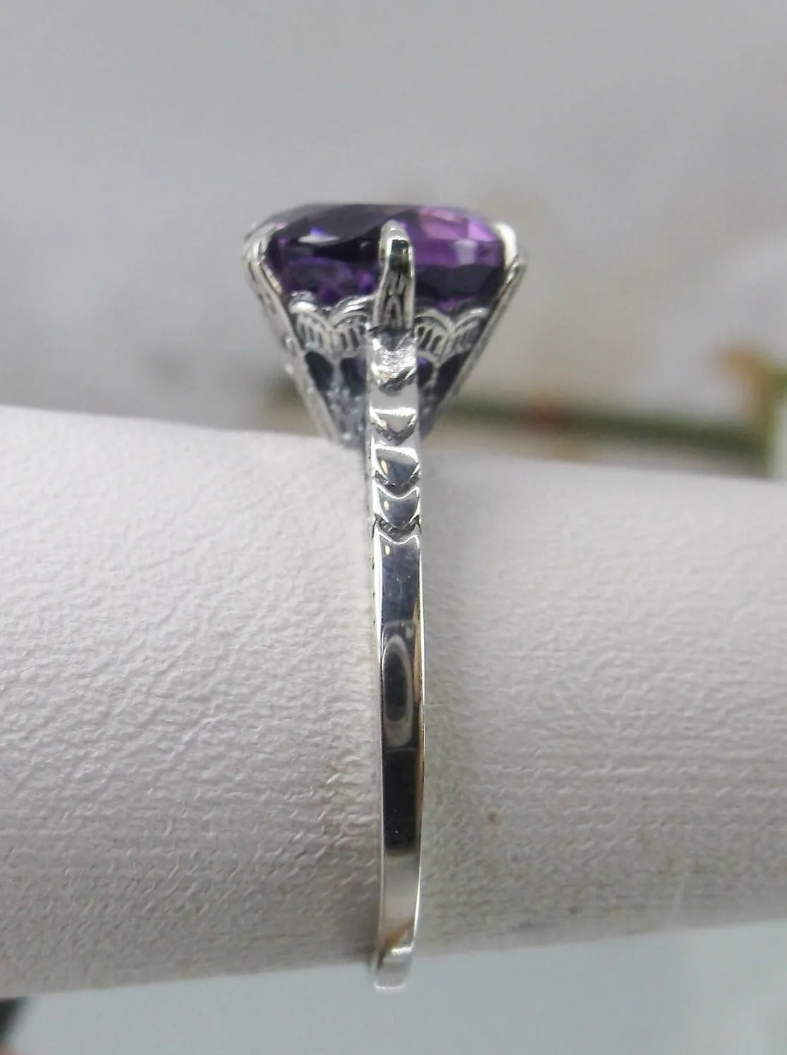 Amethyst Ring, Natural Gemstone Solitaire, Classic Victorian Jewelry #D37z
