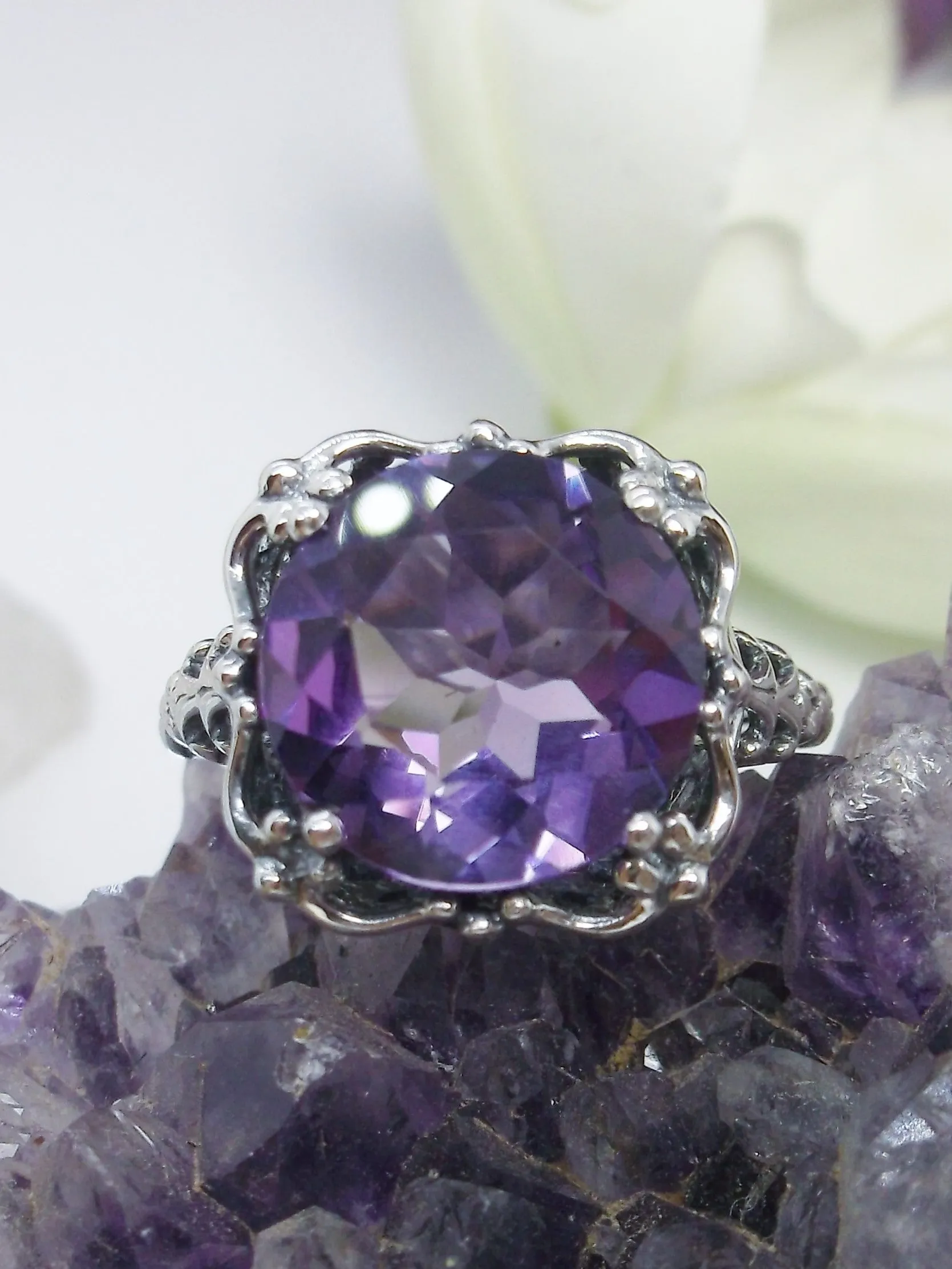 Amethyst Ring, Natural Gemstone, Victorian Jewelry #D103