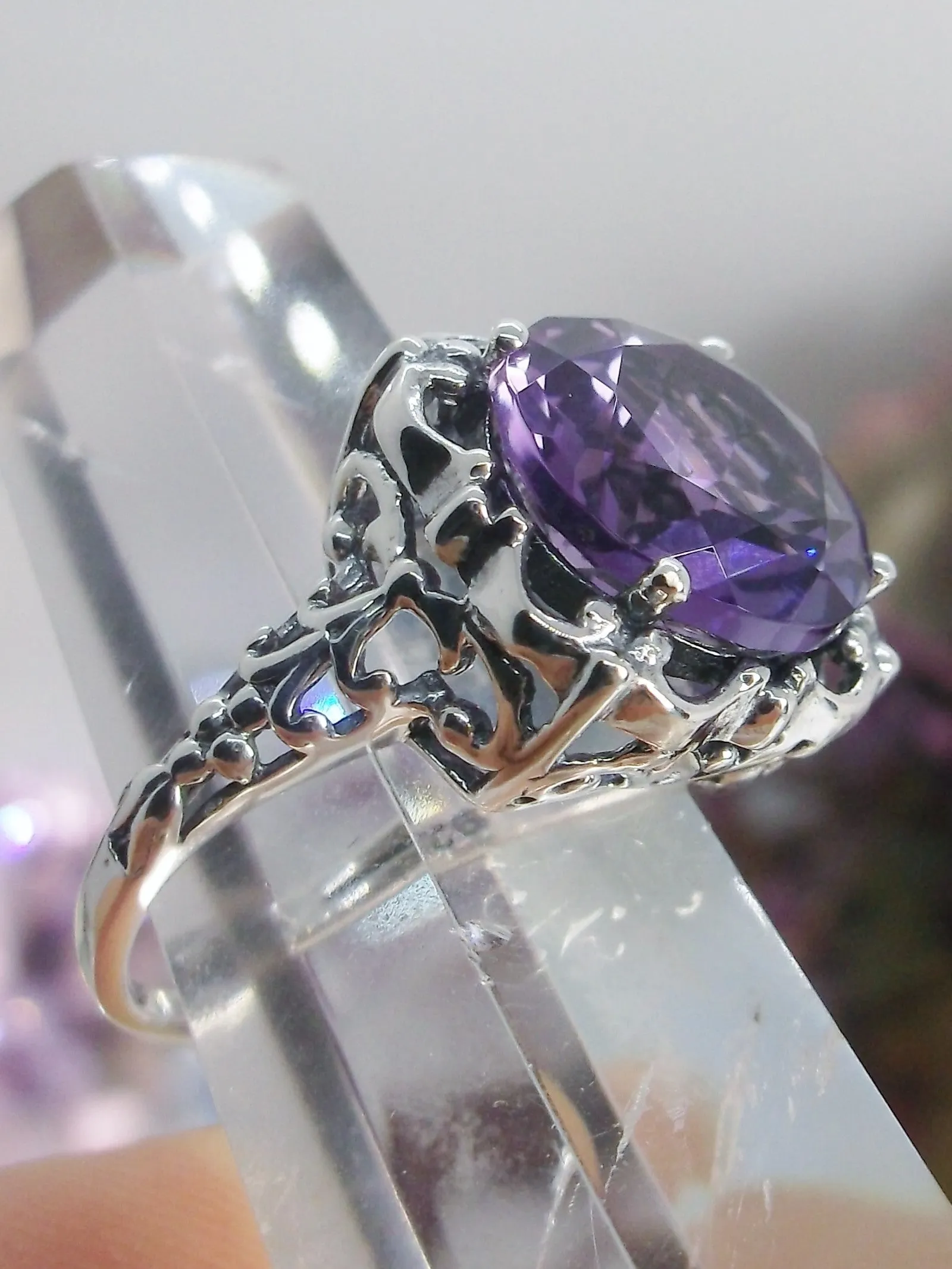 Amethyst Ring, Natural Gemstone, Victorian Jewelry #D103