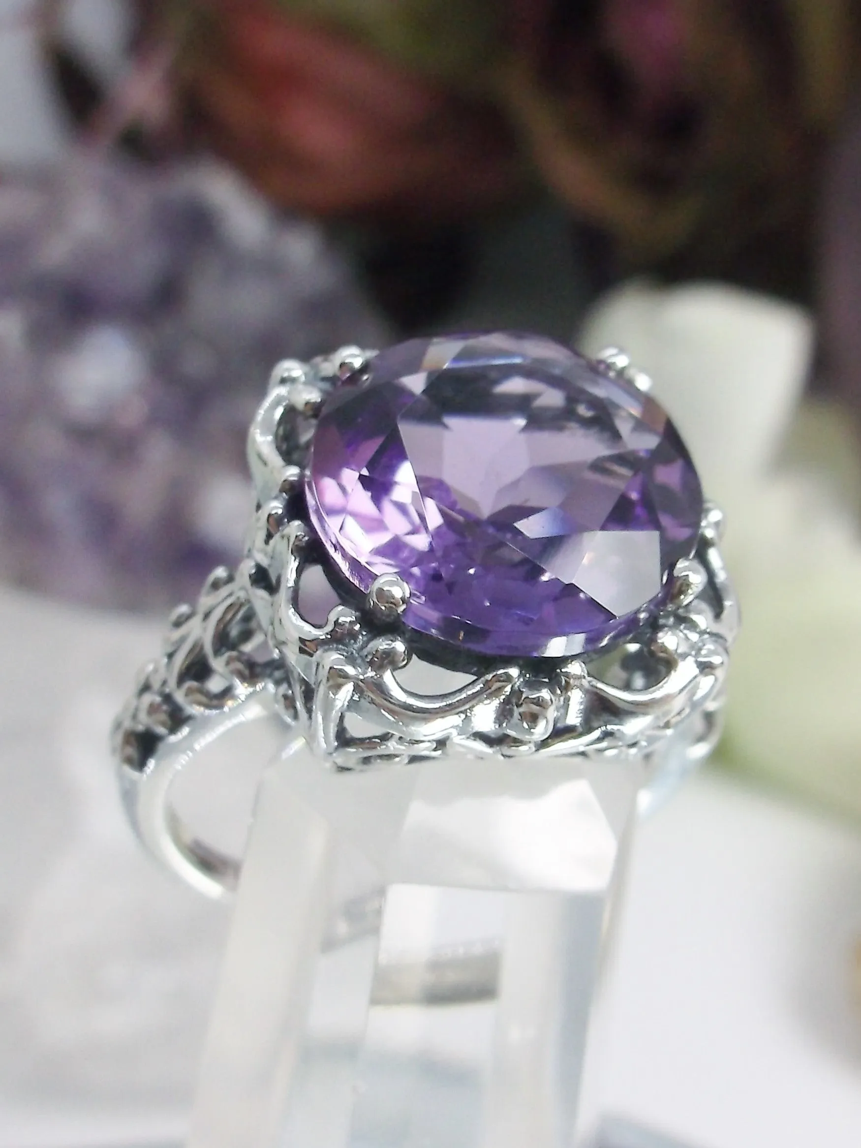Amethyst Ring, Natural Gemstone, Victorian Jewelry #D103