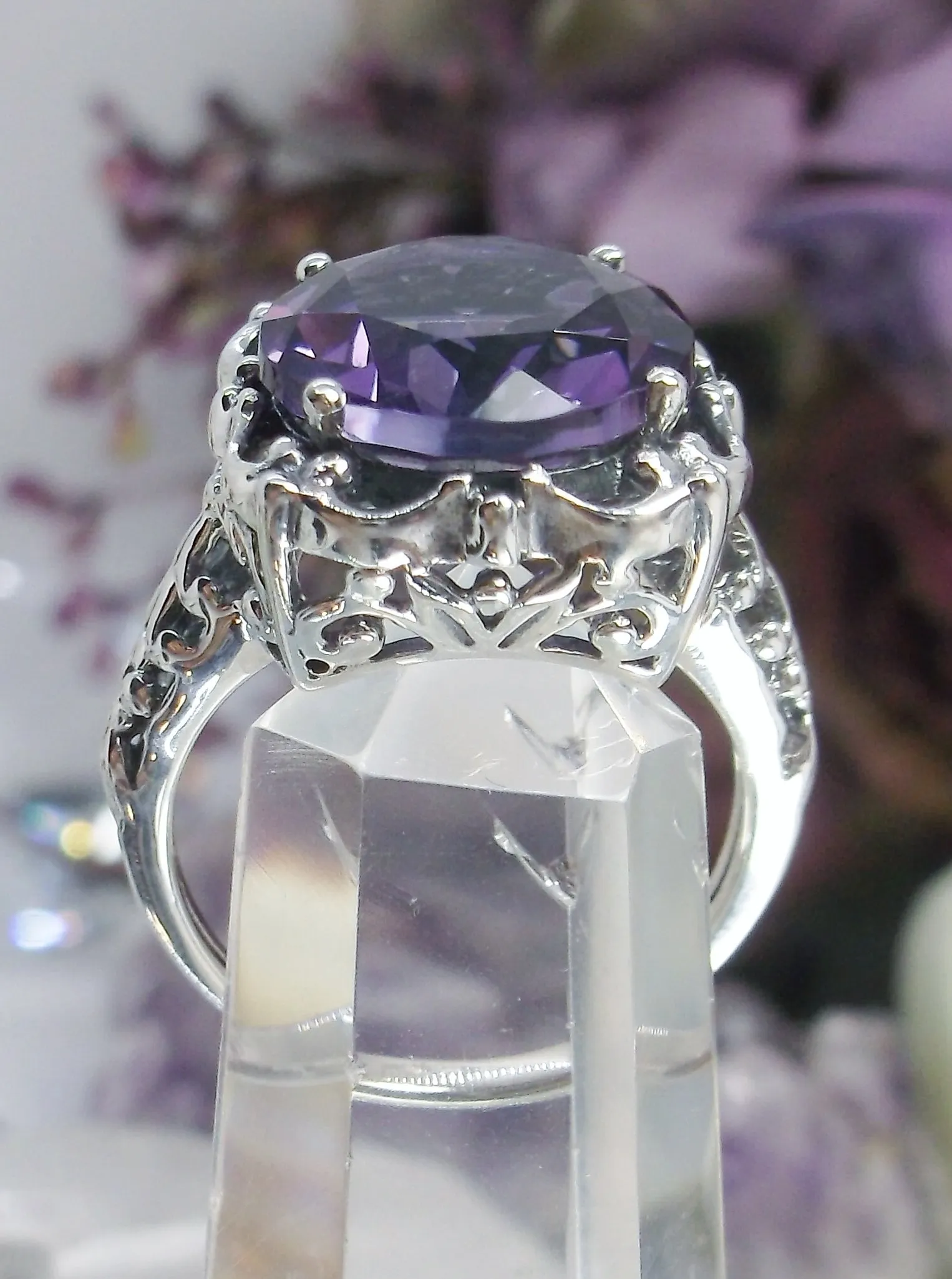 Amethyst Ring, Natural Gemstone, Victorian Jewelry #D103