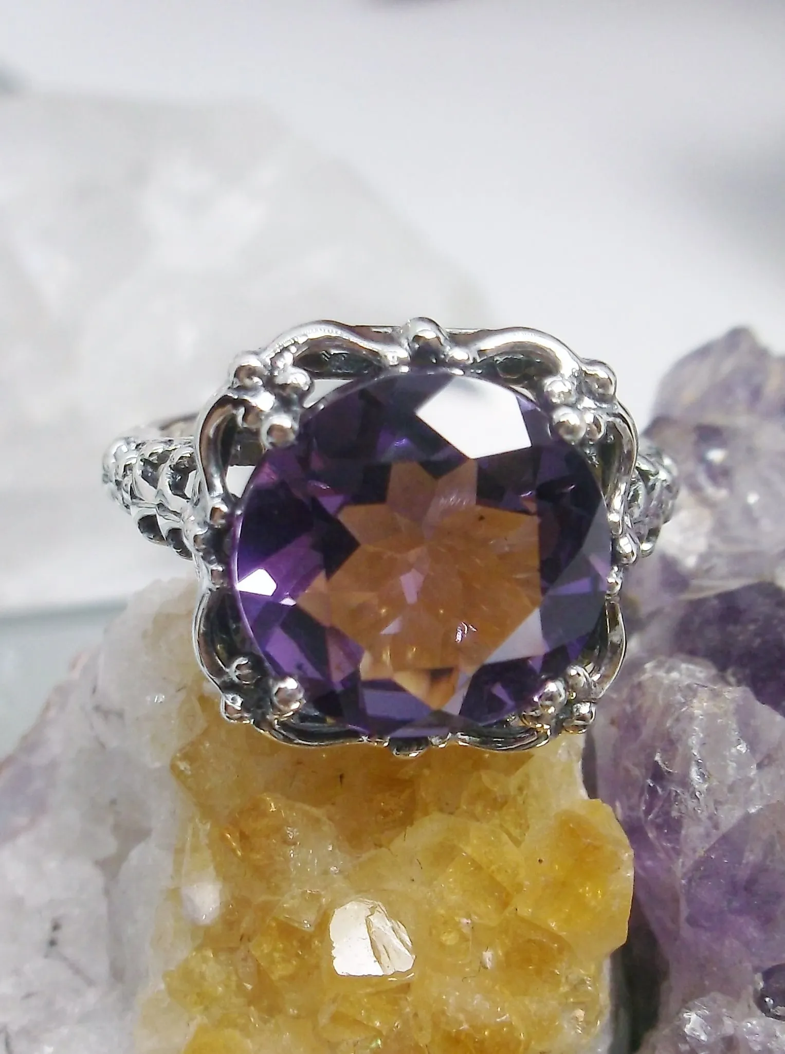 Amethyst Ring, Natural Gemstone, Victorian Jewelry #D103