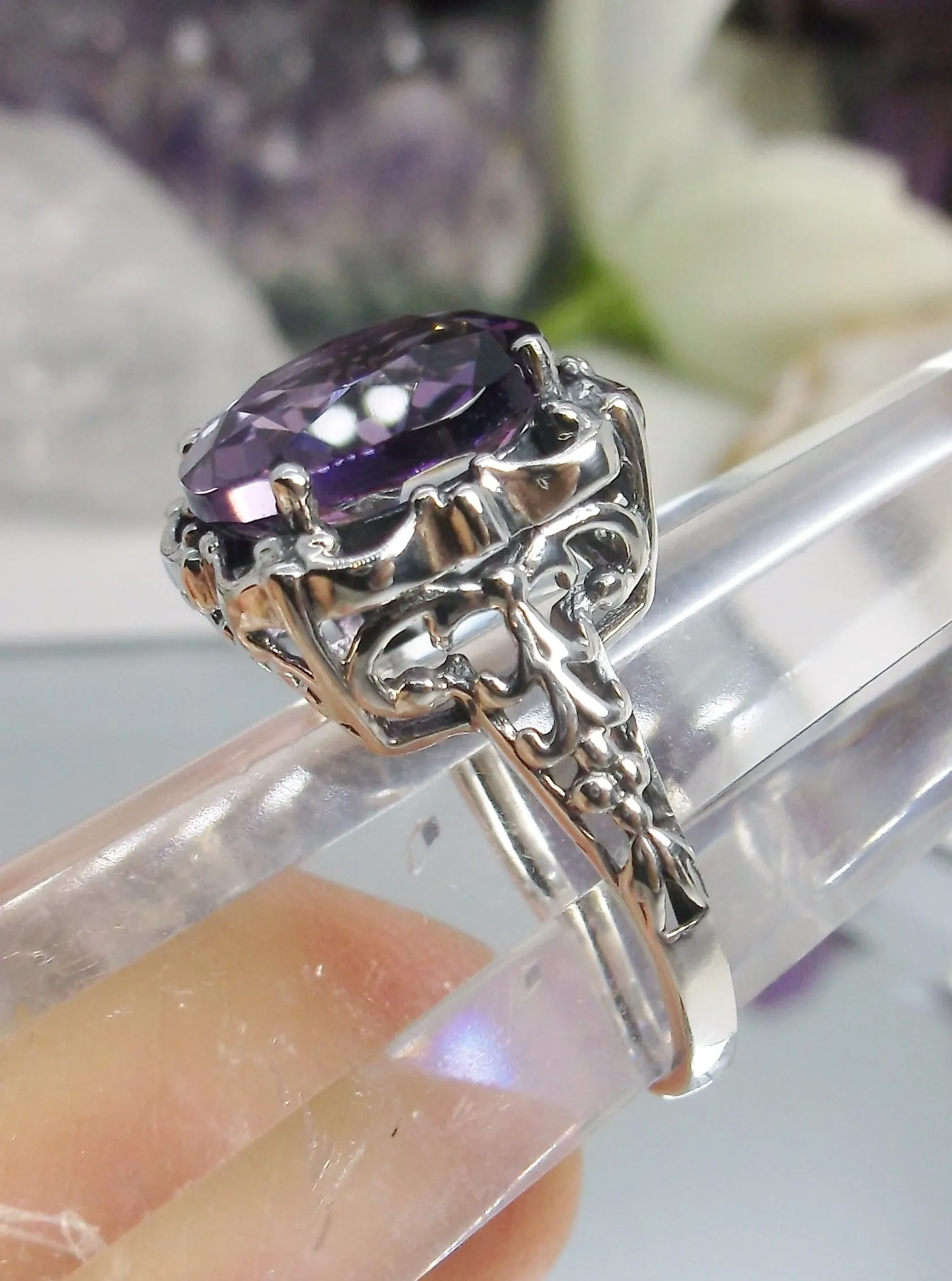 Amethyst Ring, Natural Gemstone, Victorian Jewelry #D103