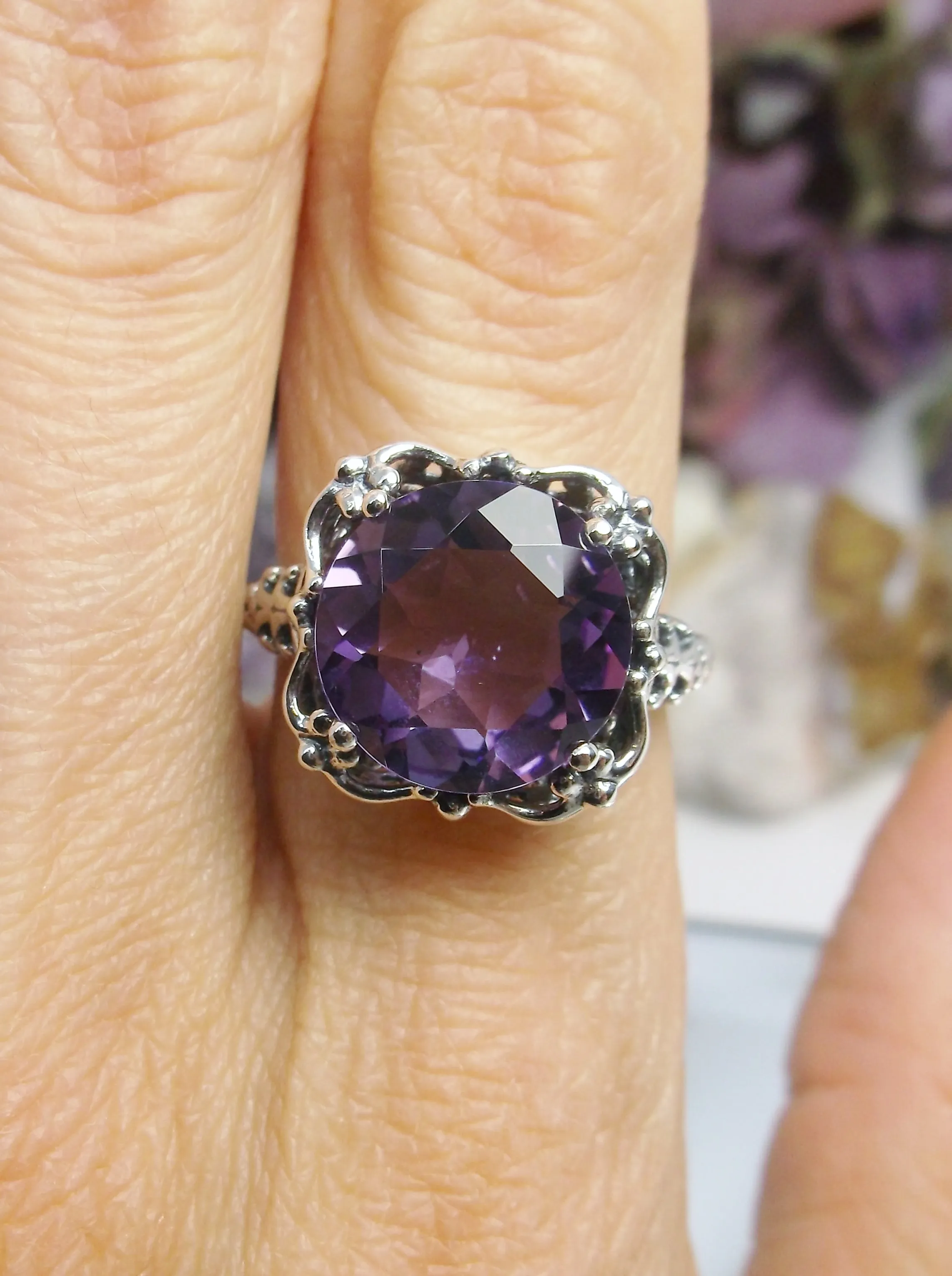 Amethyst Ring, Natural Gemstone, Victorian Jewelry #D103