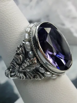 Amethyst Ring, Purple Gem & Seed Pearl, Art Nouveau Jewelry #D207