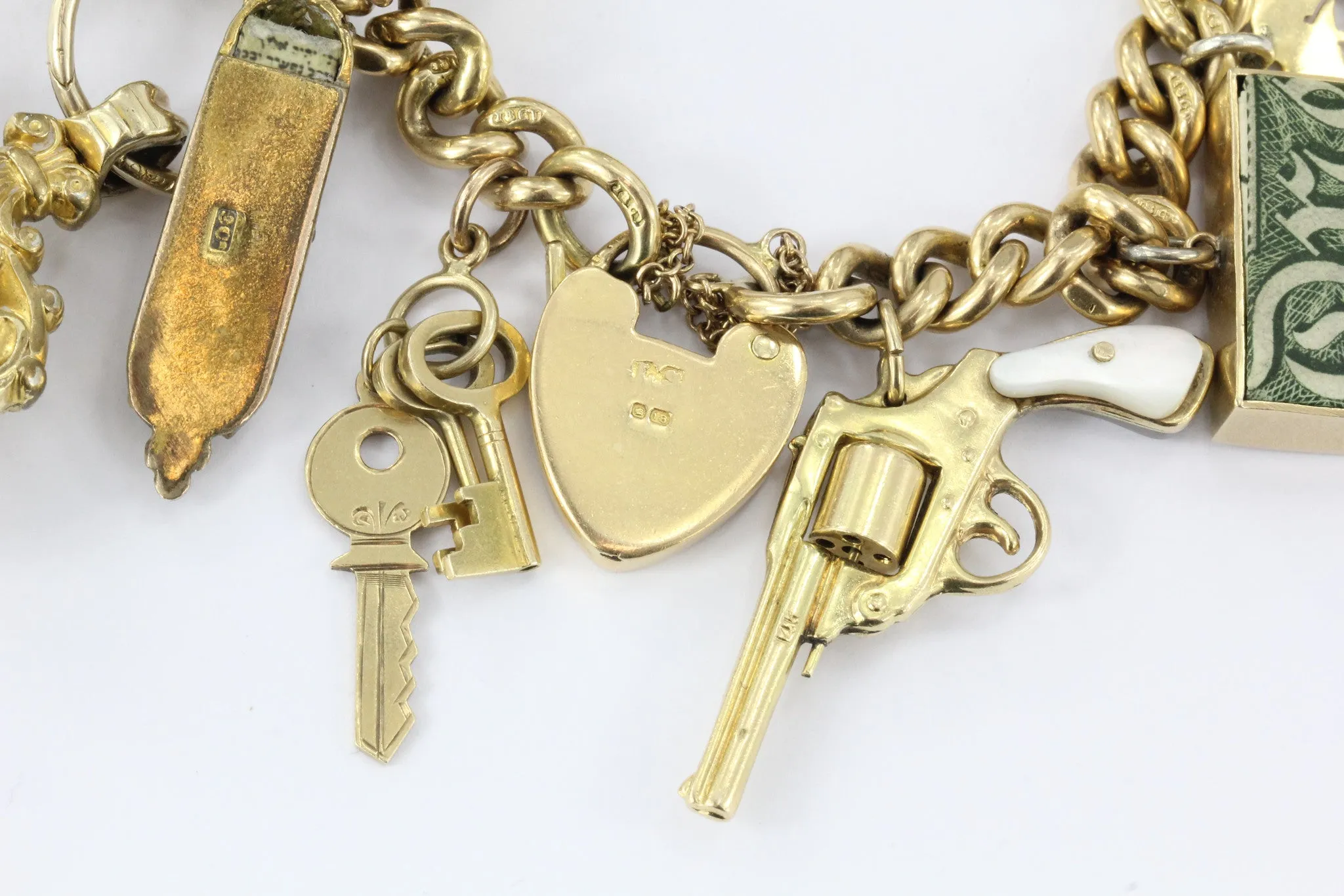 Antique 18K Gold English Tassie Seal heavy Loaded Charm Bracelet